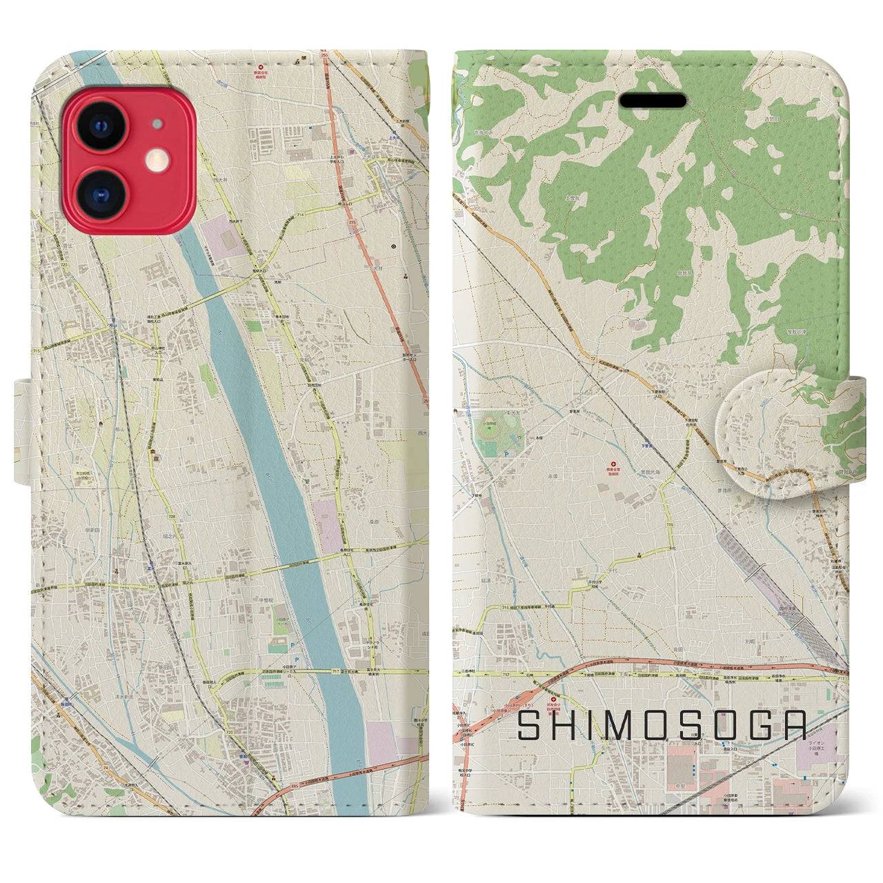 【下曽我(神奈川県)】地図柄iPhoneケース(手帳タイプ)ナチュラル・iPhone 11 用