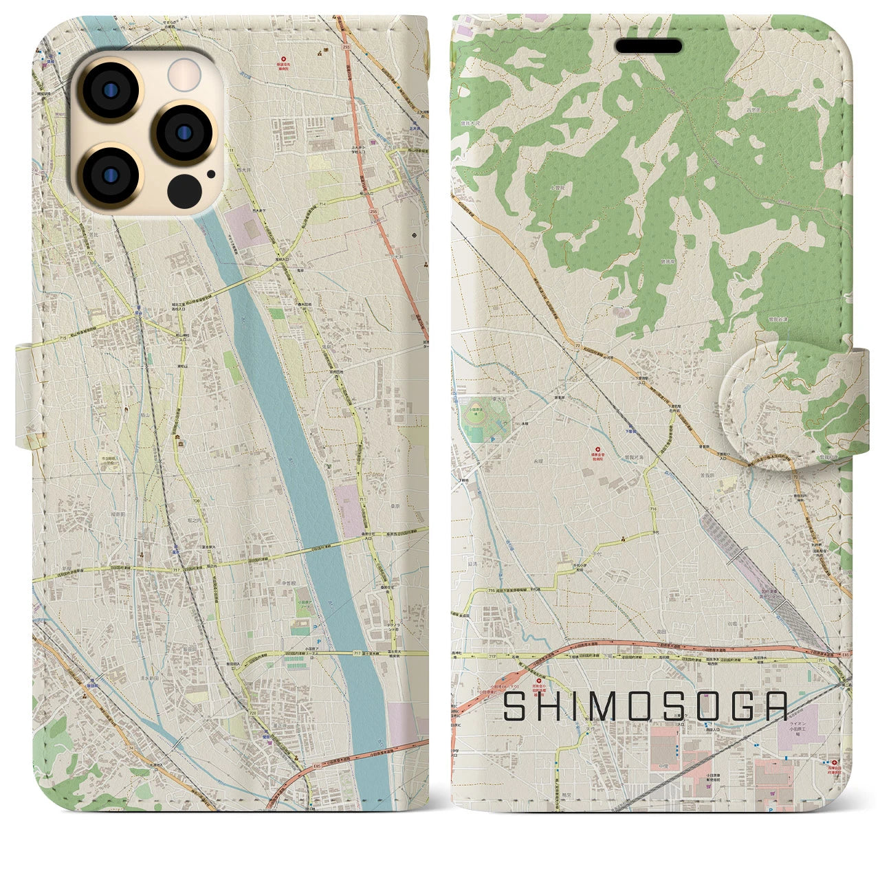 【下曽我(神奈川県)】地図柄iPhoneケース(手帳タイプ)ナチュラル・iPhone 12 Pro Max 用