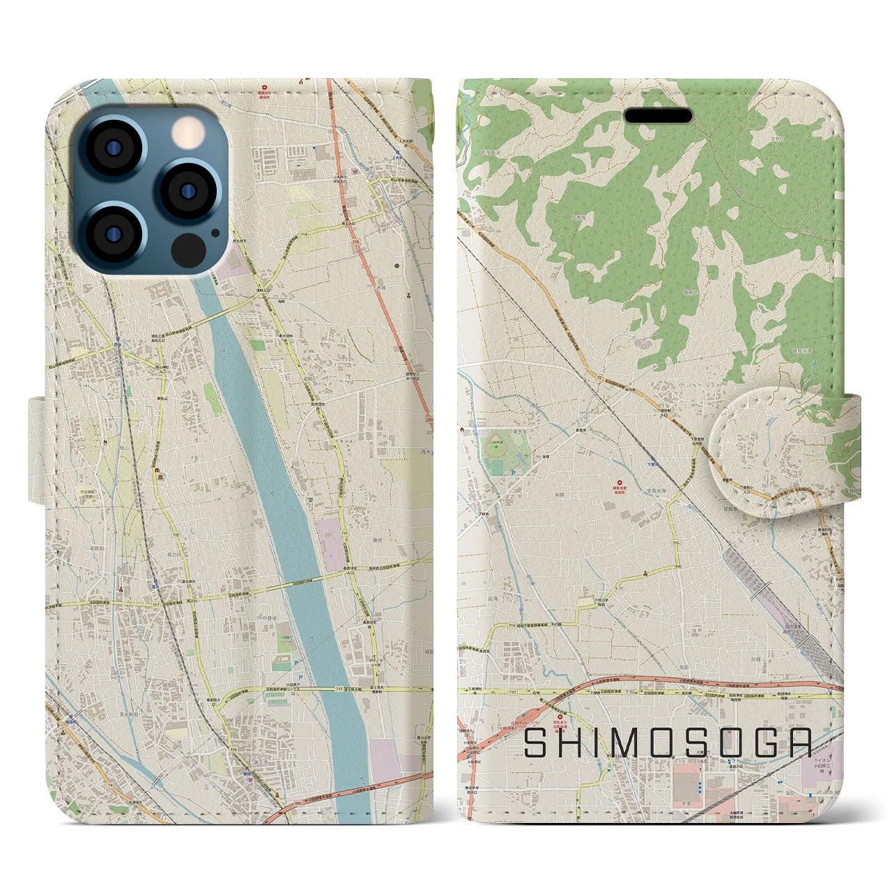【下曽我(神奈川県)】地図柄iPhoneケース(手帳タイプ)ナチュラル・iPhone 12 / 12 Pro 用