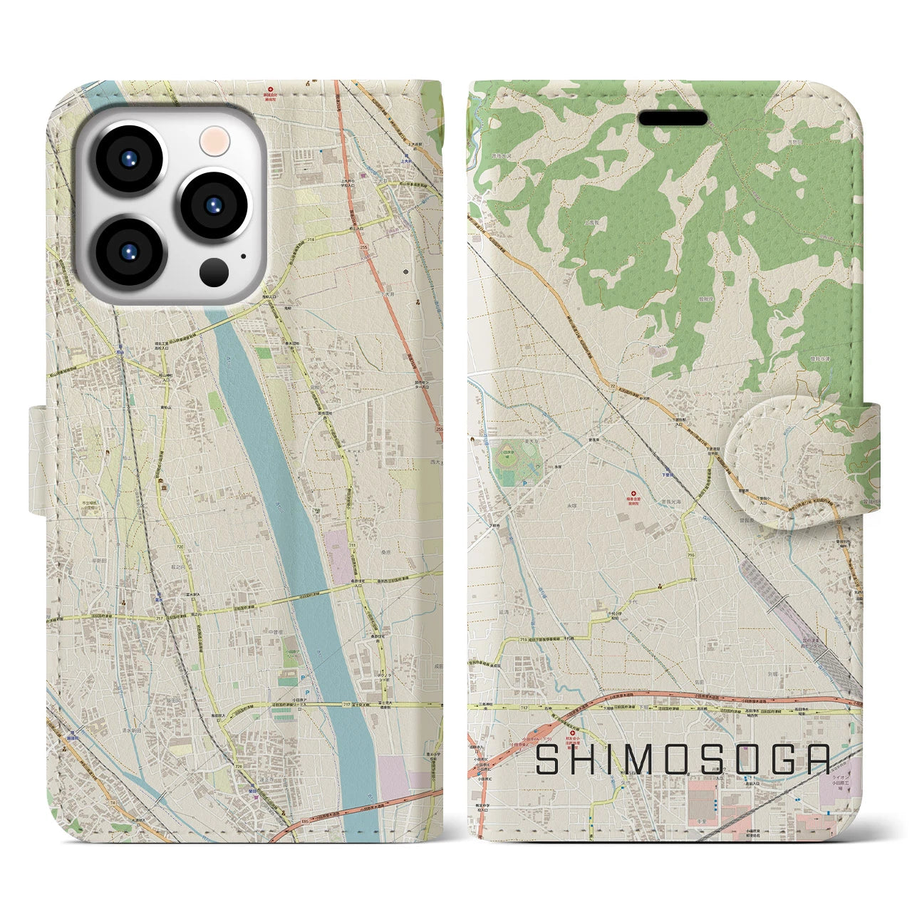 【下曽我(神奈川県)】地図柄iPhoneケース(手帳タイプ)ナチュラル・iPhone 13 Pro 用