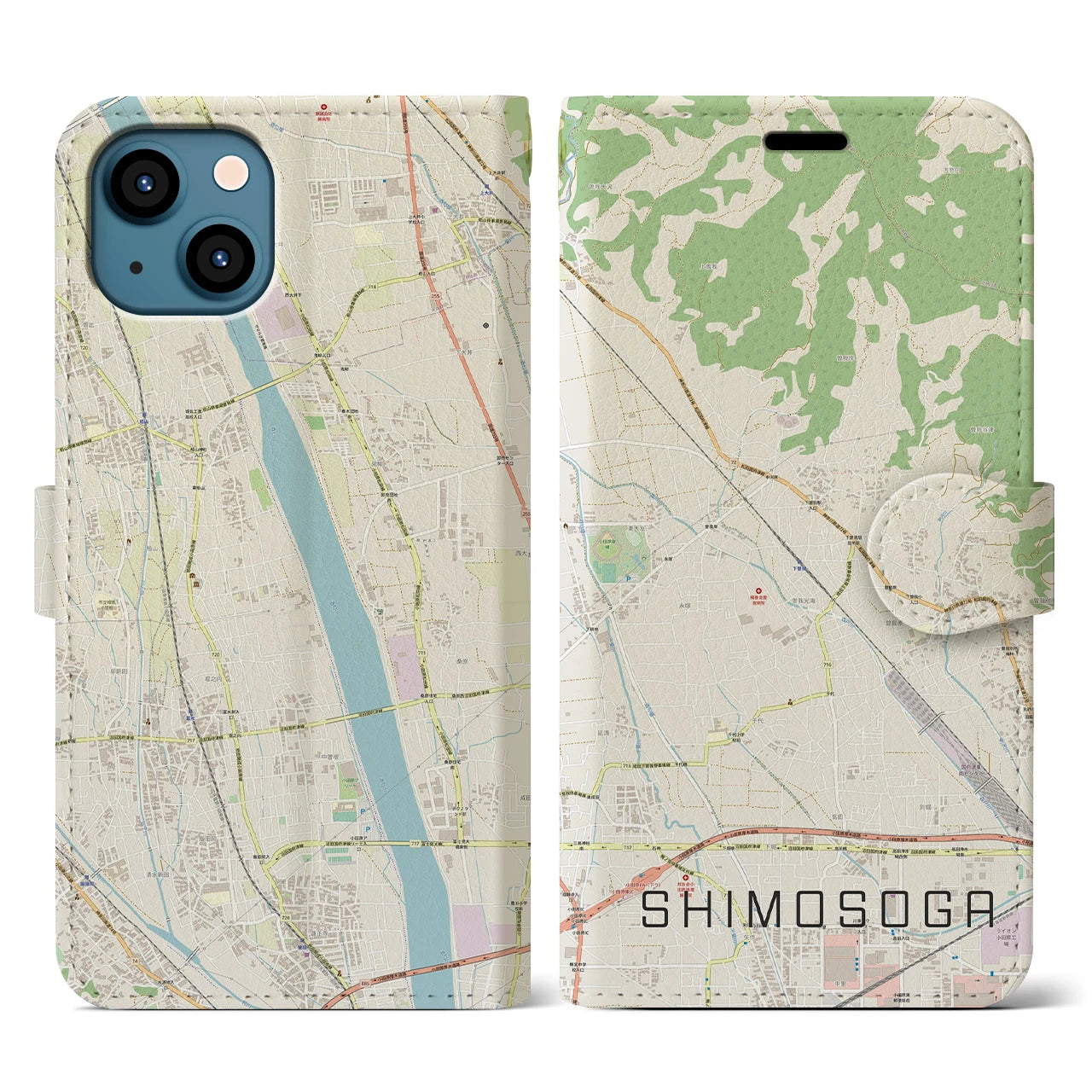 【下曽我(神奈川県)】地図柄iPhoneケース(手帳タイプ)ナチュラル・iPhone 13 用