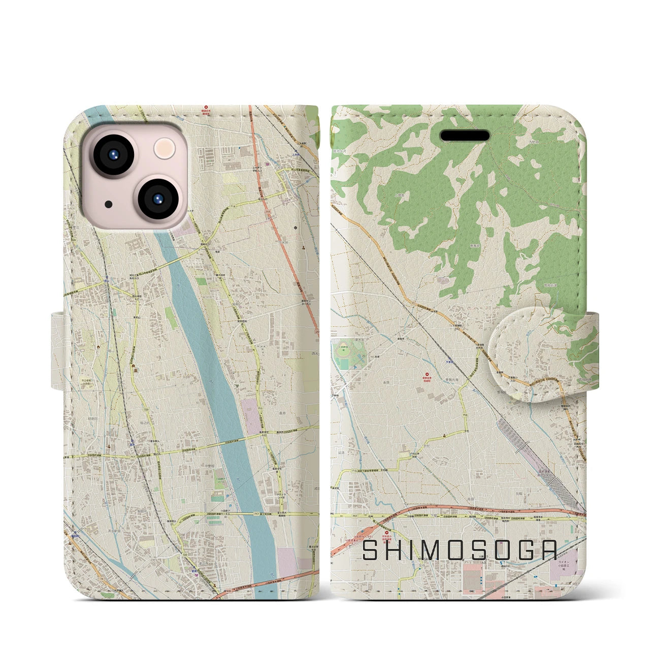 【下曽我(神奈川県)】地図柄iPhoneケース(手帳タイプ)ナチュラル・iPhone 13 mini 用