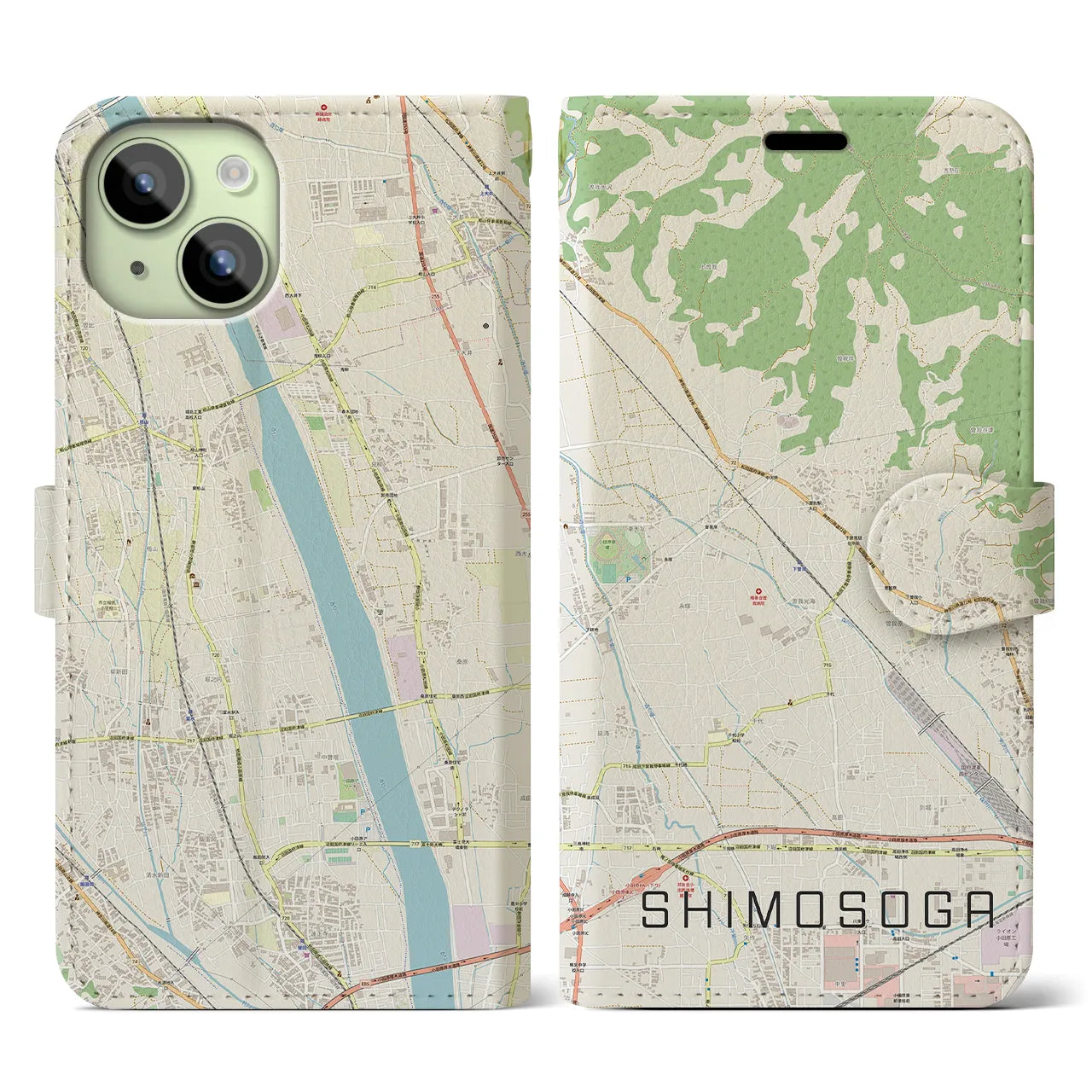 【下曽我(神奈川県)】地図柄iPhoneケース(手帳タイプ)ナチュラル・iPhone 15 用