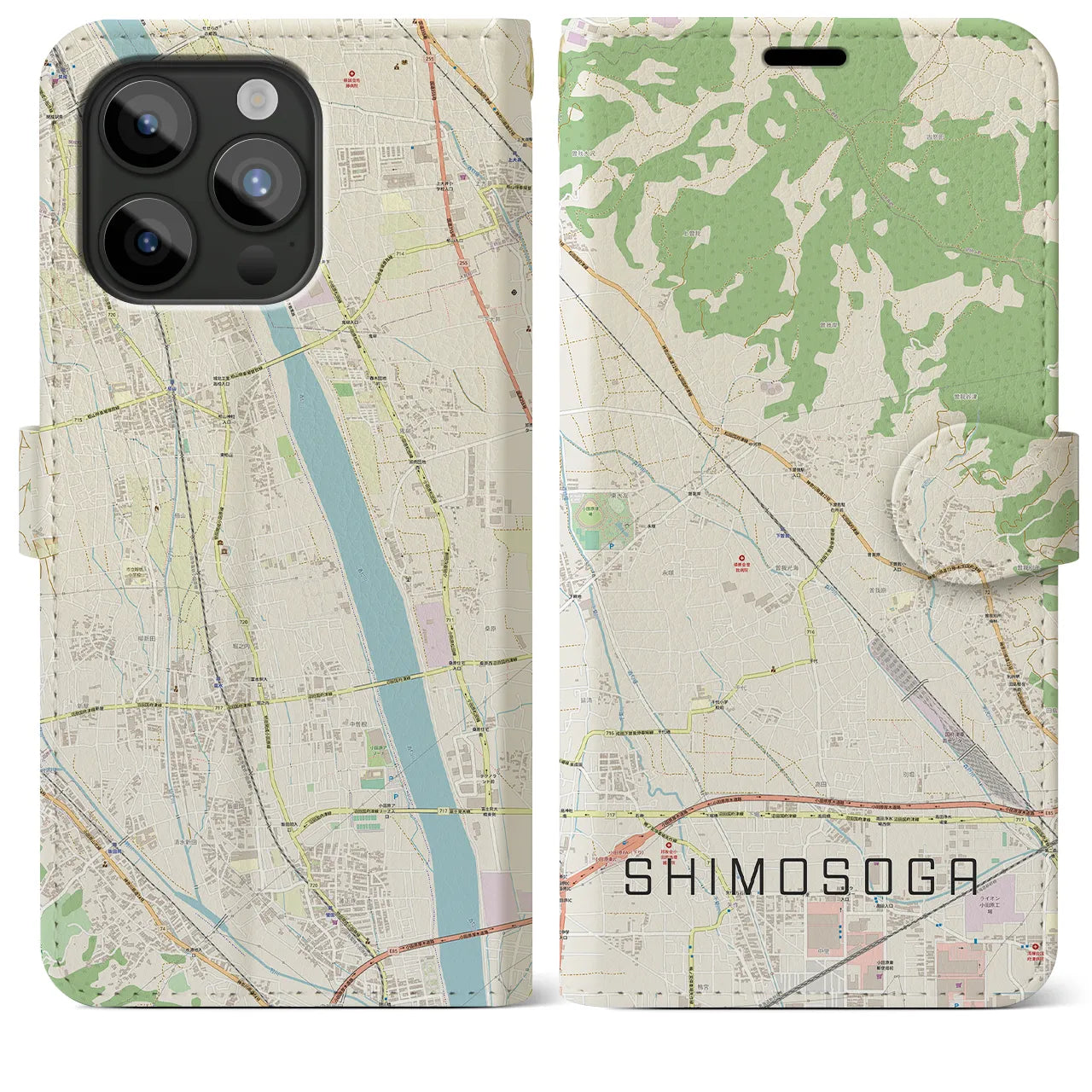 【下曽我(神奈川県)】地図柄iPhoneケース(手帳タイプ)ナチュラル・iPhone 15 Pro Max 用
