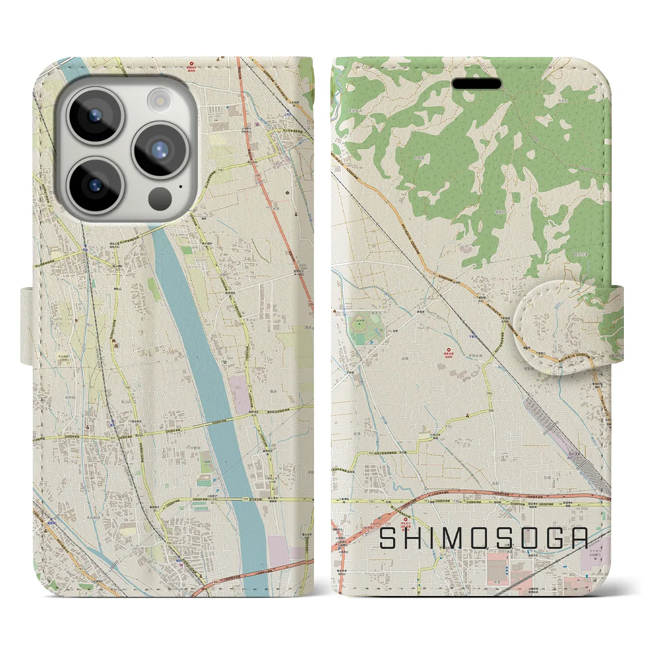 【下曽我(神奈川県)】地図柄iPhoneケース(手帳タイプ)ナチュラル・iPhone 15 Pro 用