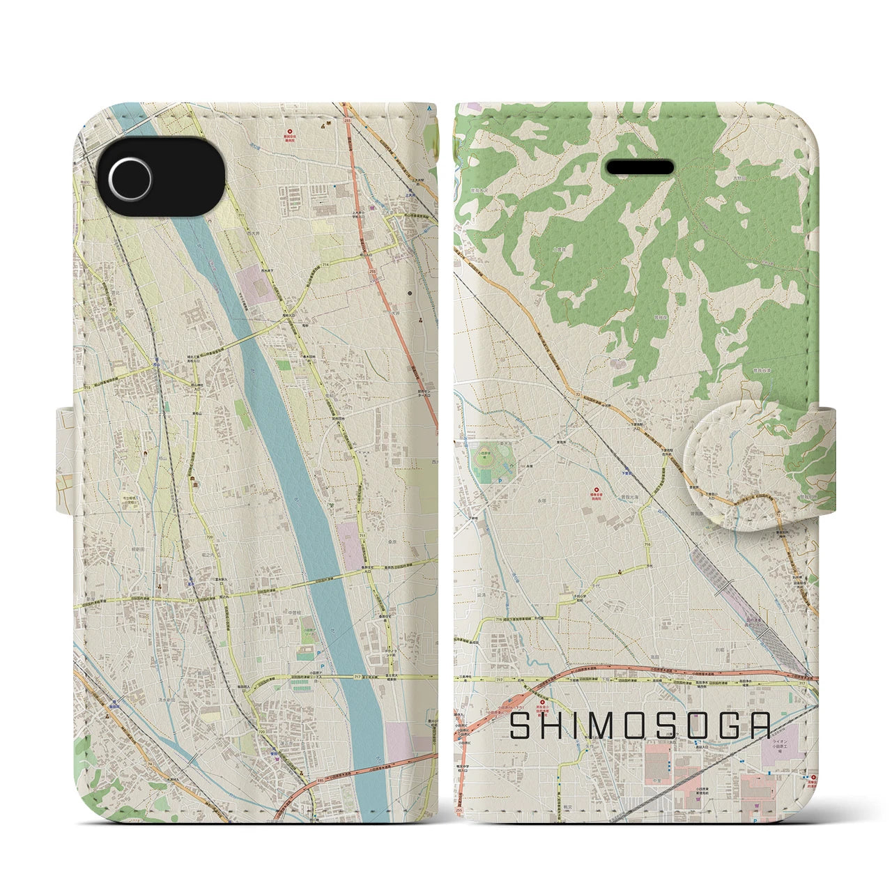 【下曽我(神奈川県)】地図柄iPhoneケース(手帳タイプ)ナチュラル・iPhone SE(第3 / 第2世代) / 8 / 7 / 6s / 6 用