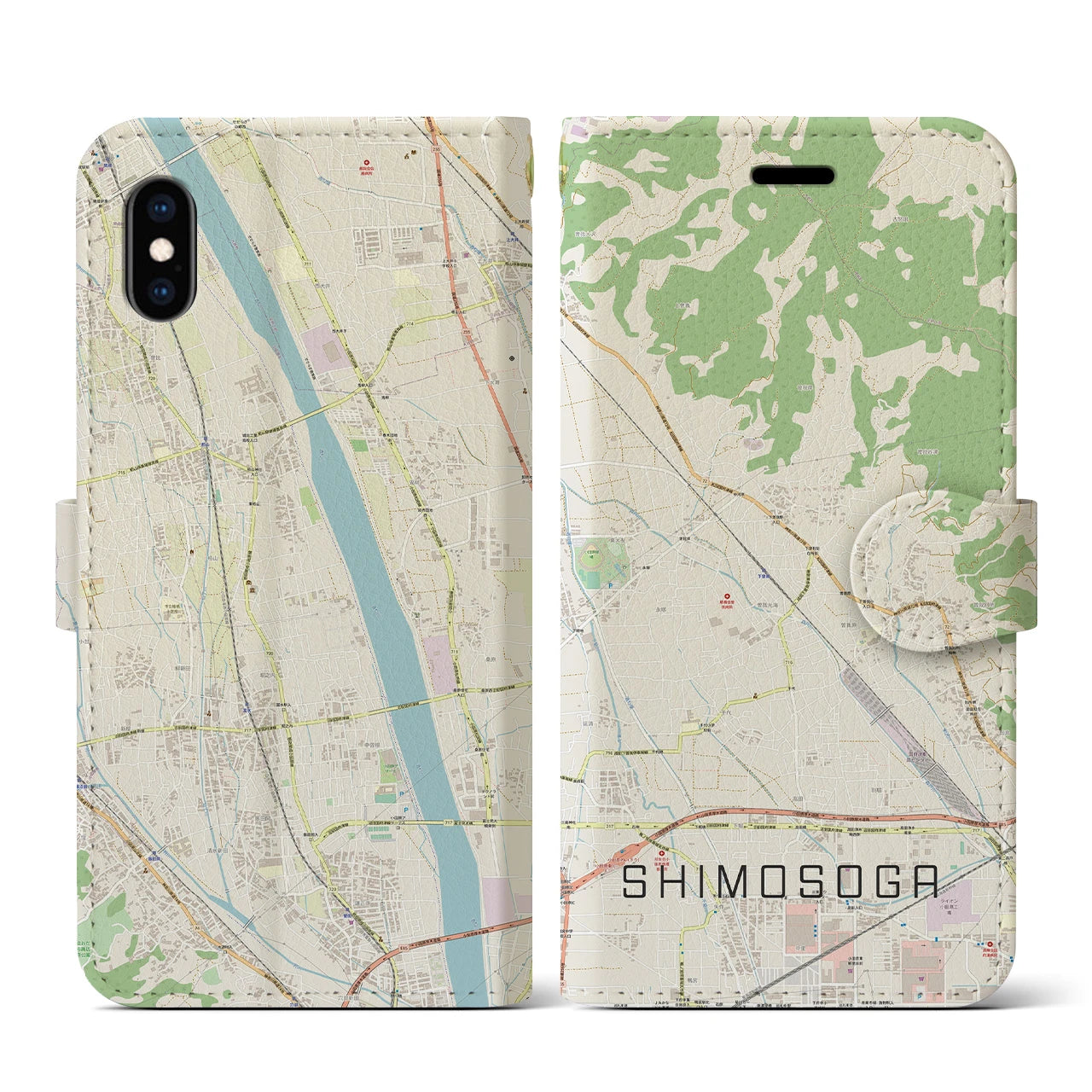 【下曽我(神奈川県)】地図柄iPhoneケース(手帳タイプ)ナチュラル・iPhone XS / X 用
