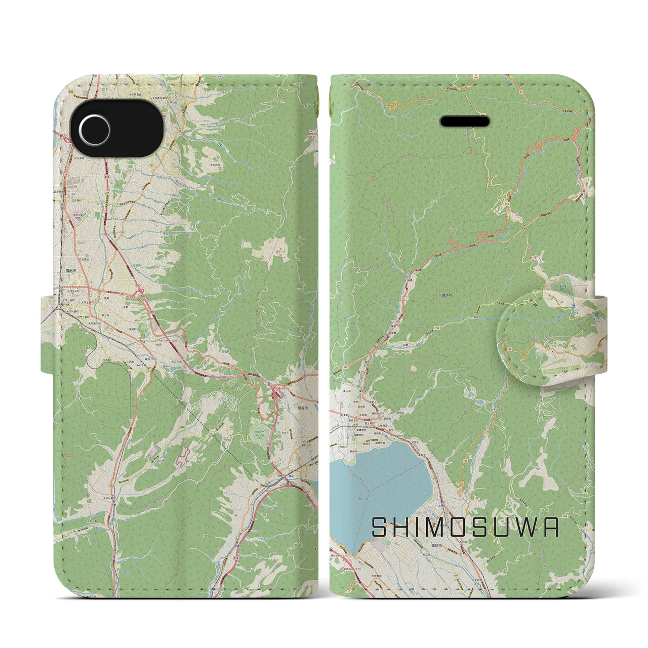 【下諏訪(長野県)】地図柄iPhoneケース(手帳タイプ)ナチュラル・iPhone SE(第3 / 第2世代) / 8 / 7 / 6s / 6 用