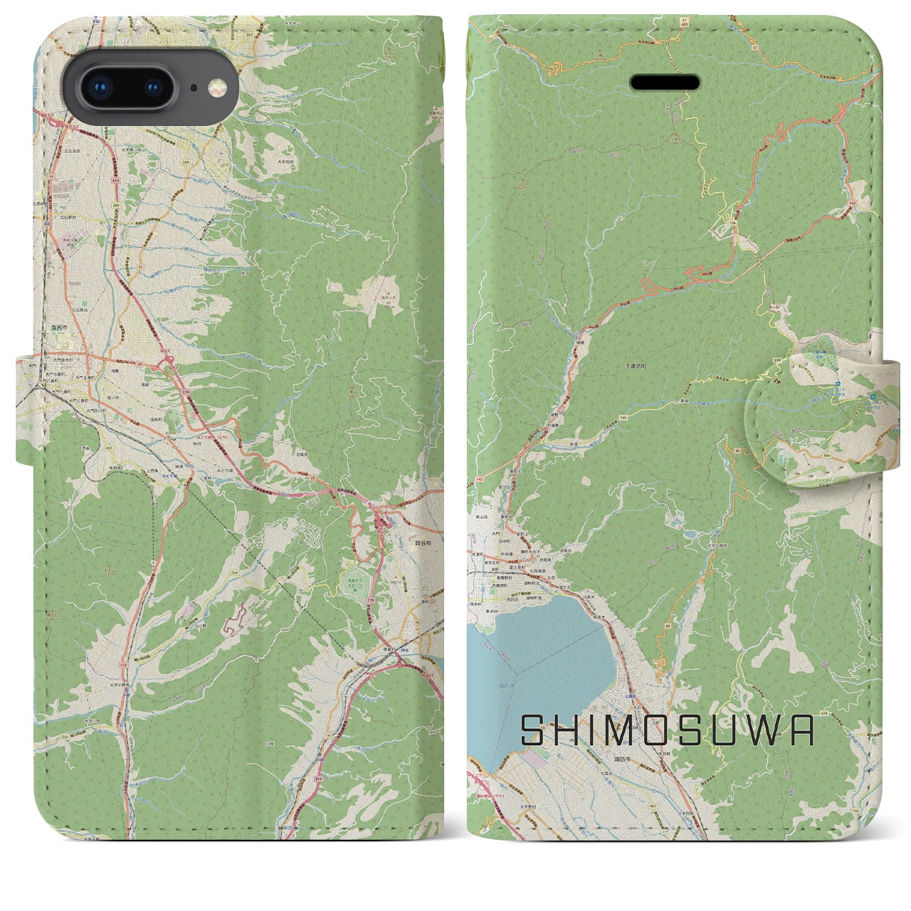 【下諏訪(長野県)】地図柄iPhoneケース(手帳タイプ)ナチュラル・iPhone 8Plus /7Plus / 6sPlus / 6Plus 用