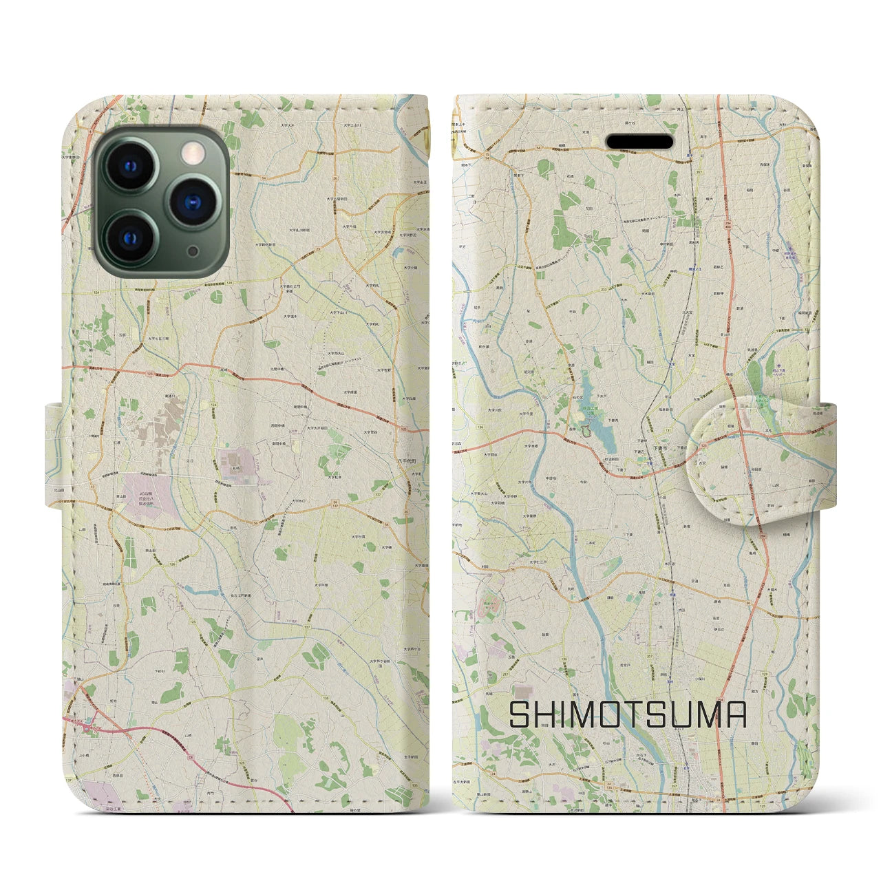 【下妻(茨城県)】地図柄iPhoneケース(手帳タイプ)ナチュラル・iPhone 11 Pro 用