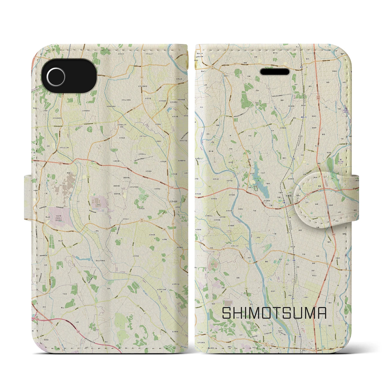 【下妻(茨城県)】地図柄iPhoneケース(手帳タイプ)ナチュラル・iPhone SE(第3 / 第2世代) / 8 / 7 / 6s / 6 用
