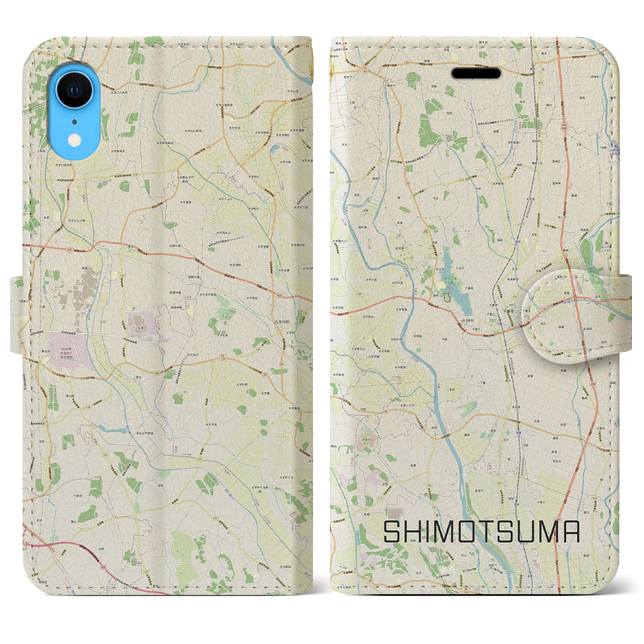 【下妻(茨城県)】地図柄iPhoneケース(手帳タイプ)ナチュラル・iPhone XR 用