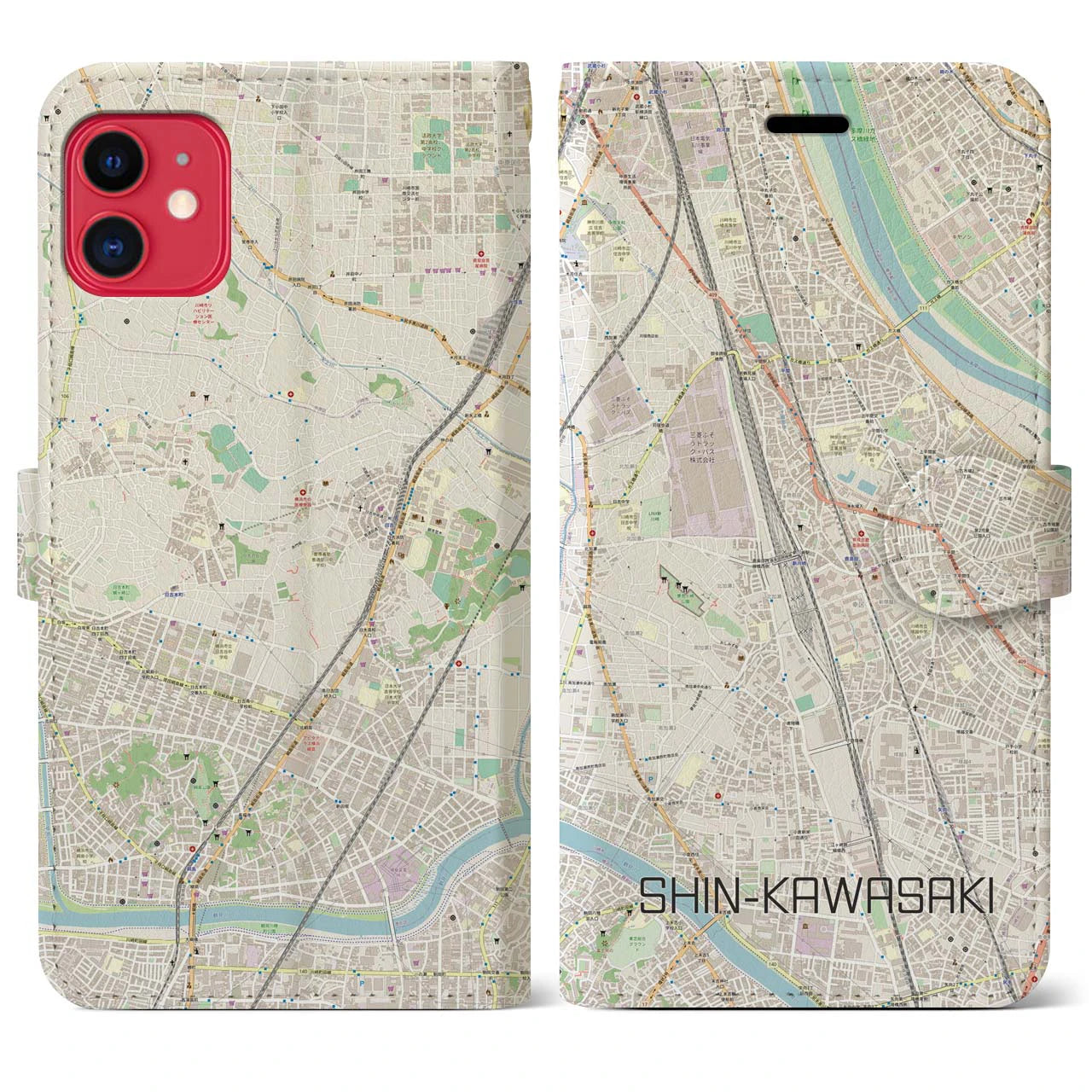 【新川崎(神奈川県)】地図柄iPhoneケース(手帳タイプ)ナチュラル・iPhone 11 用