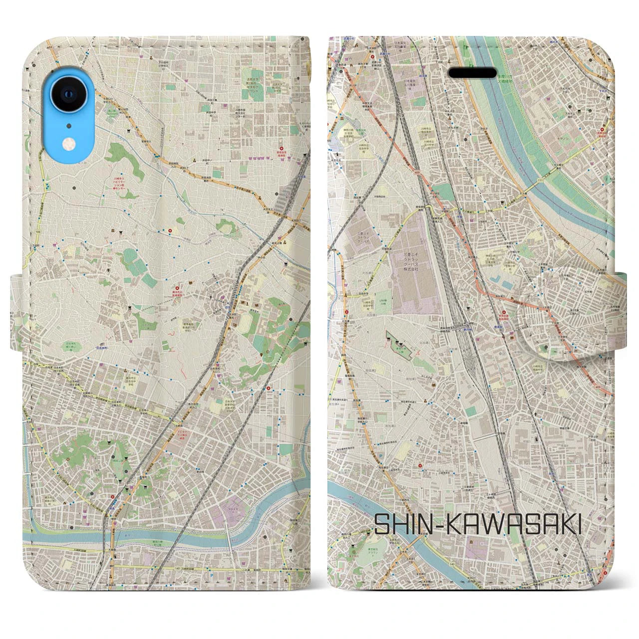 【新川崎(神奈川県)】地図柄iPhoneケース(手帳タイプ)ナチュラル・iPhone XR 用