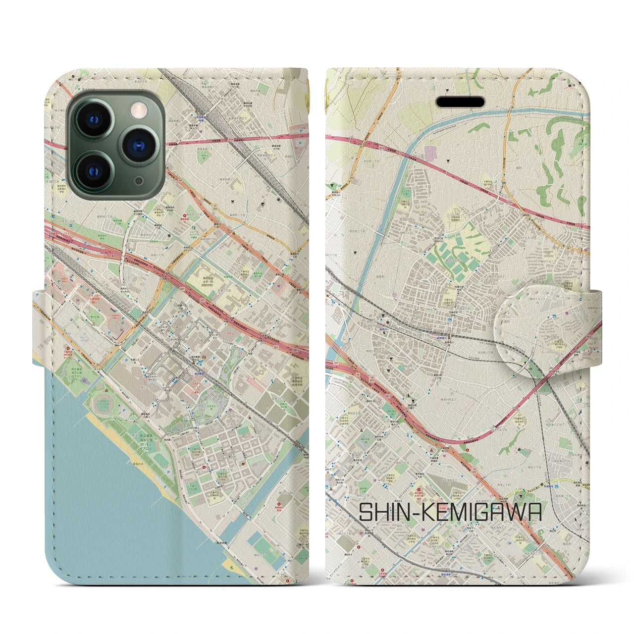 【新検見川(千葉県)】地図柄iPhoneケース(手帳タイプ)ナチュラル・iPhone 11 Pro 用