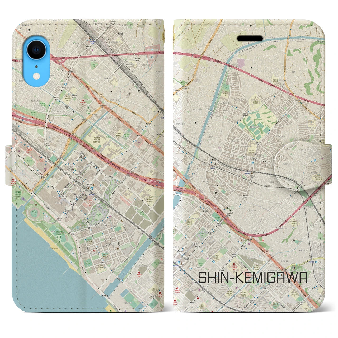 【新検見川(千葉県)】地図柄iPhoneケース(手帳タイプ)ナチュラル・iPhone XR 用