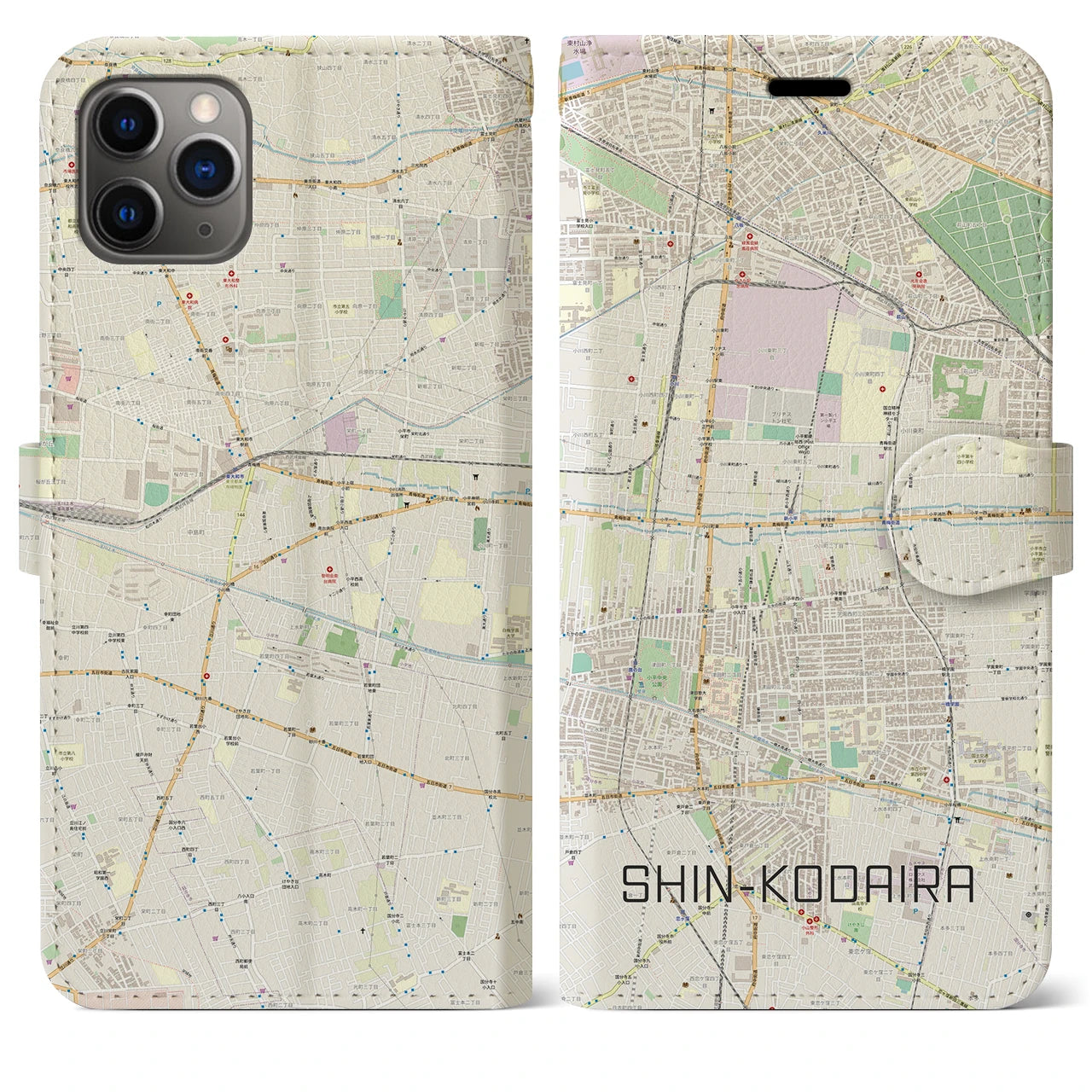 【新小平(東京都)】地図柄iPhoneケース(手帳タイプ)ナチュラル・iPhone 11 Pro Max 用