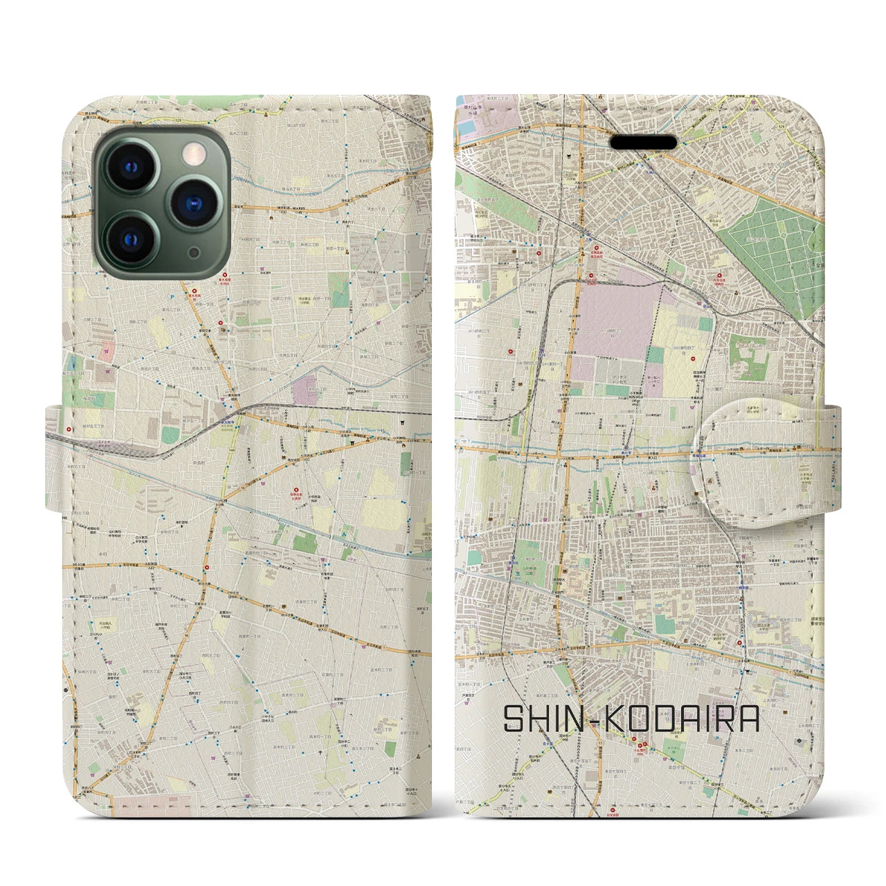 【新小平(東京都)】地図柄iPhoneケース(手帳タイプ)ナチュラル・iPhone 11 Pro 用