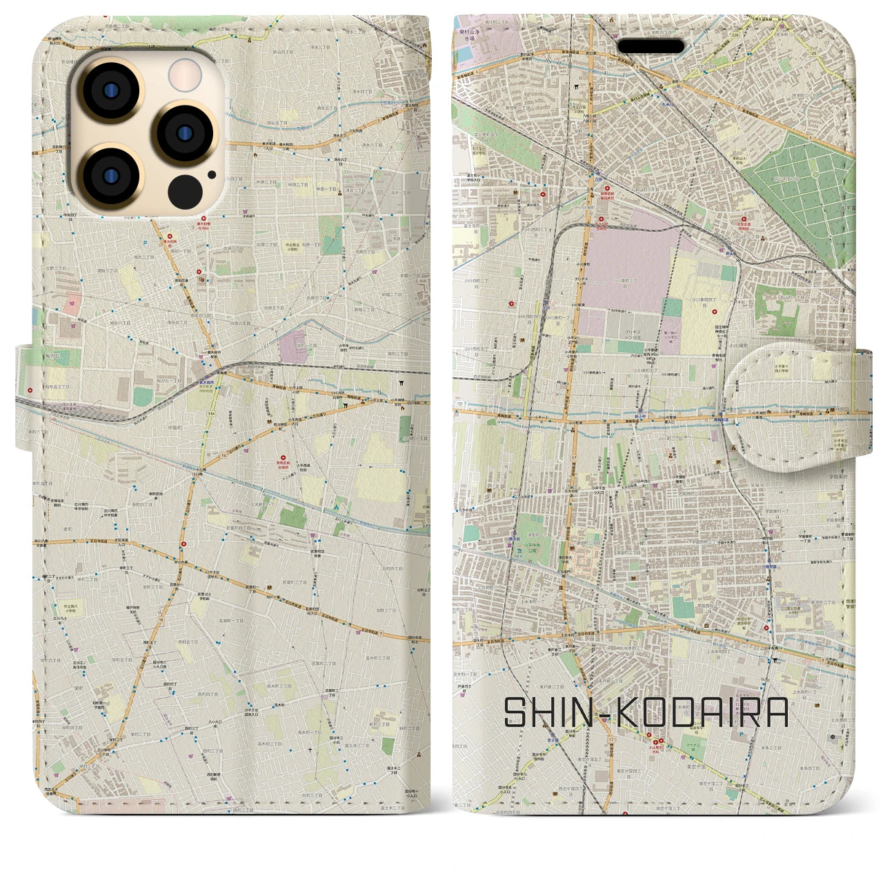 【新小平(東京都)】地図柄iPhoneケース(手帳タイプ)ナチュラル・iPhone 12 Pro Max 用