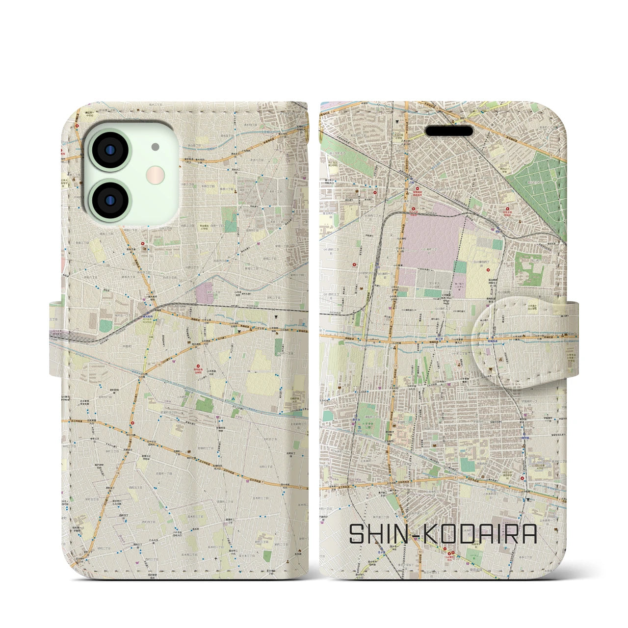 【新小平(東京都)】地図柄iPhoneケース(手帳タイプ)ナチュラル・iPhone 12 mini 用