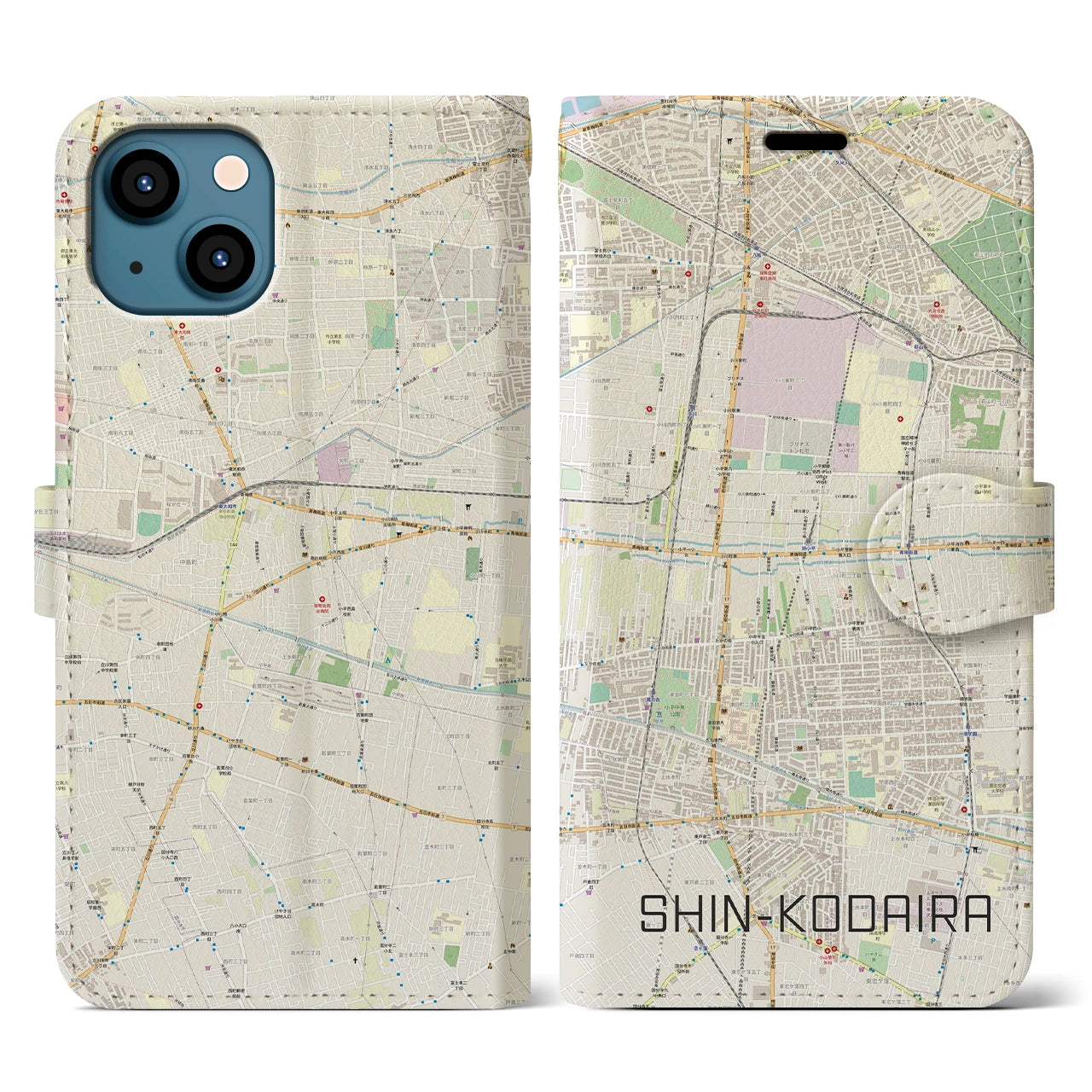 【新小平(東京都)】地図柄iPhoneケース(手帳タイプ)ナチュラル・iPhone 13 用