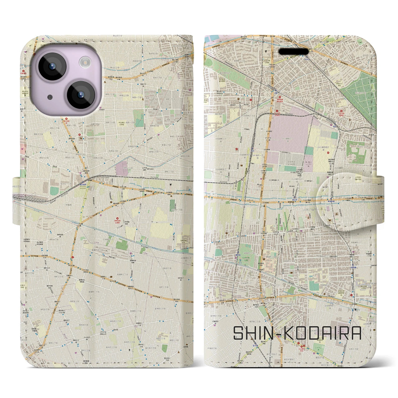 【新小平(東京都)】地図柄iPhoneケース(手帳タイプ)ナチュラル・iPhone 14 用