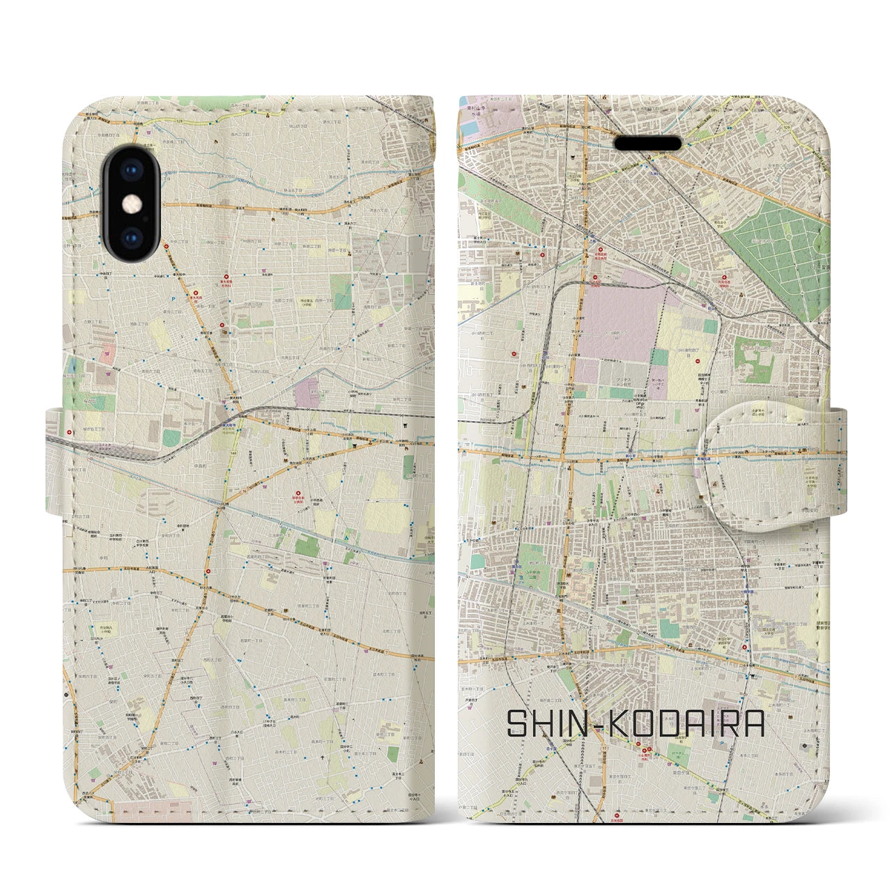 【新小平(東京都)】地図柄iPhoneケース(手帳タイプ)ナチュラル・iPhone XS / X 用