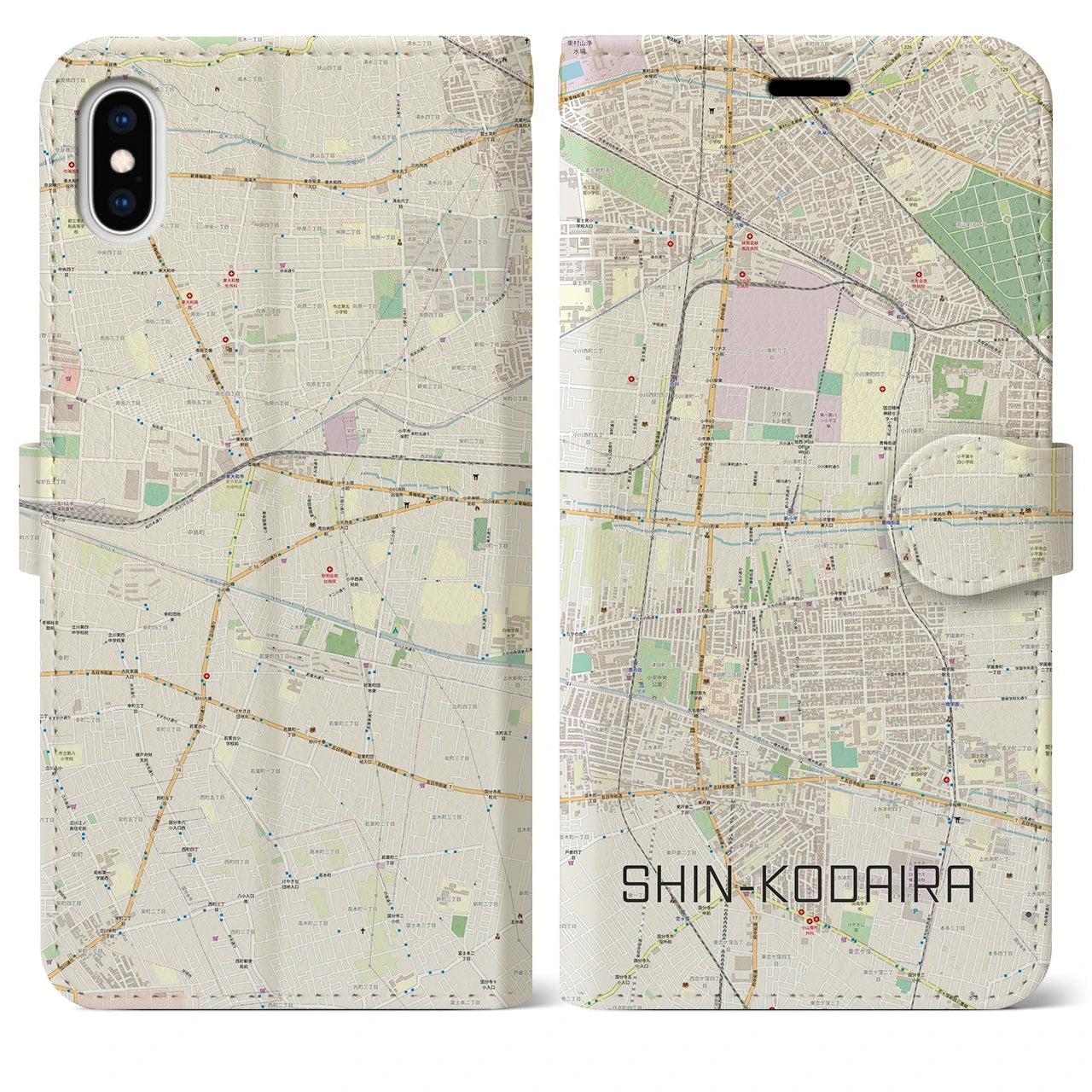 【新小平(東京都)】地図柄iPhoneケース(手帳タイプ)ナチュラル・iPhone XS Max 用