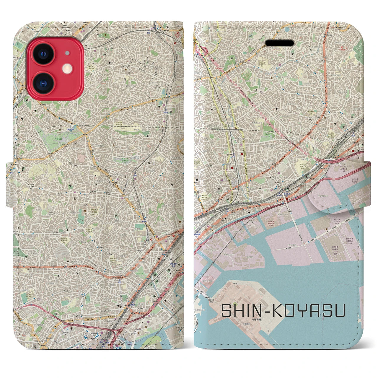 【新子安(神奈川県)】地図柄iPhoneケース(手帳タイプ)ナチュラル・iPhone 11 用