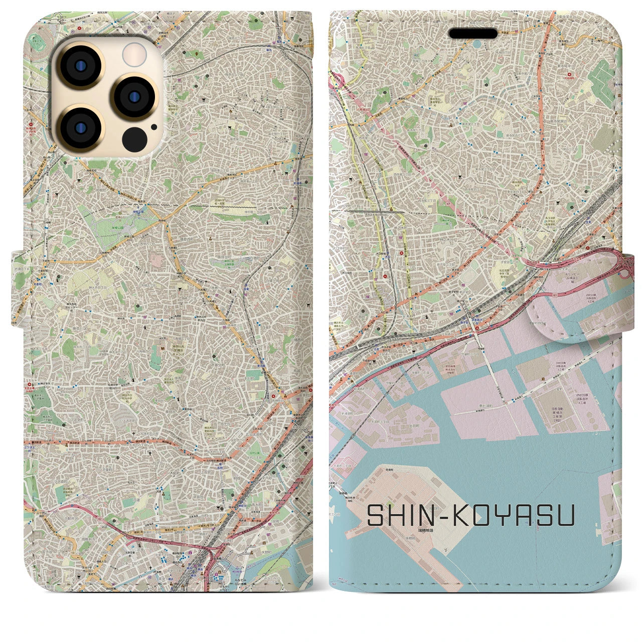 【新子安(神奈川県)】地図柄iPhoneケース(手帳タイプ)ナチュラル・iPhone 12 Pro Max 用