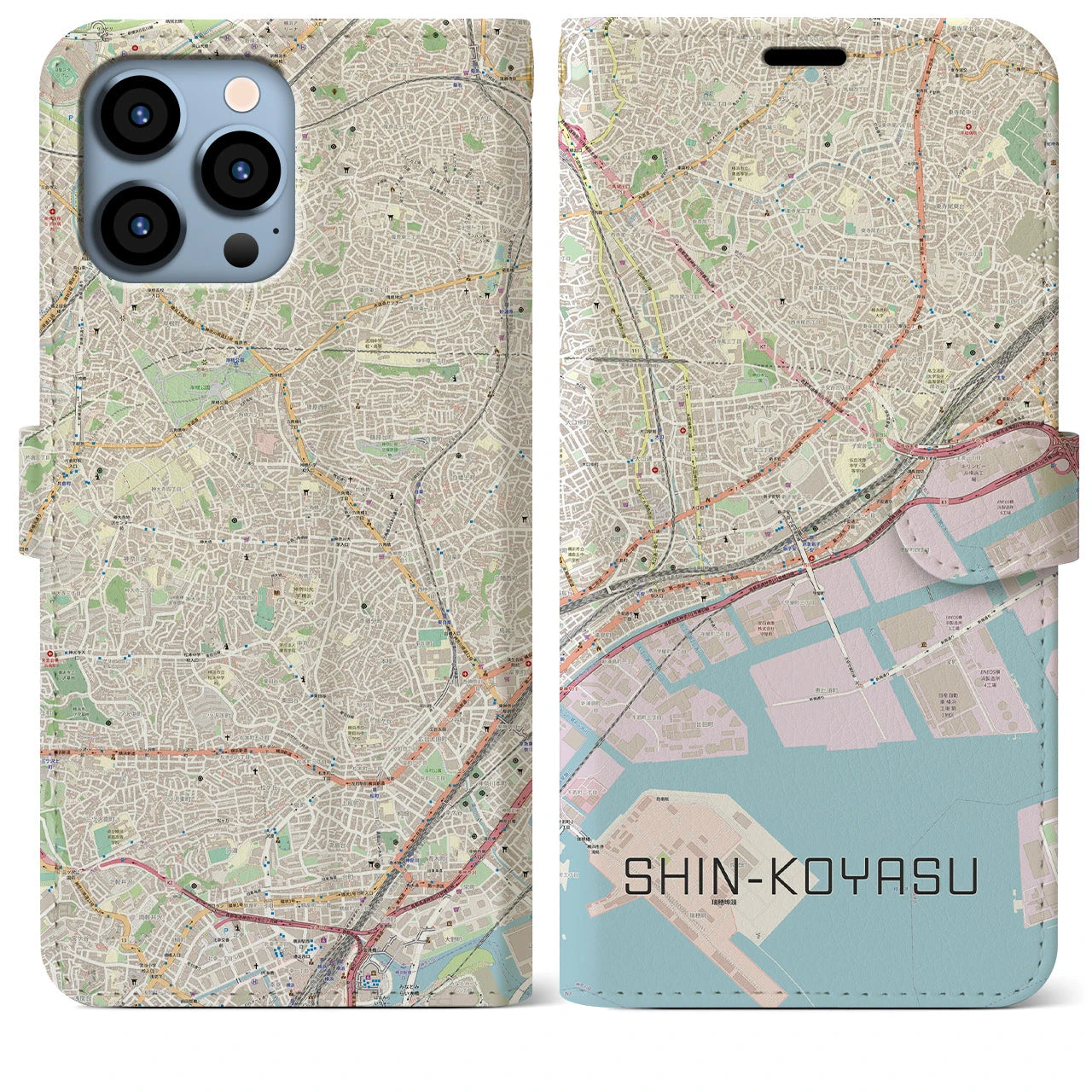 【新子安(神奈川県)】地図柄iPhoneケース(手帳タイプ)ナチュラル・iPhone 13 Pro Max 用