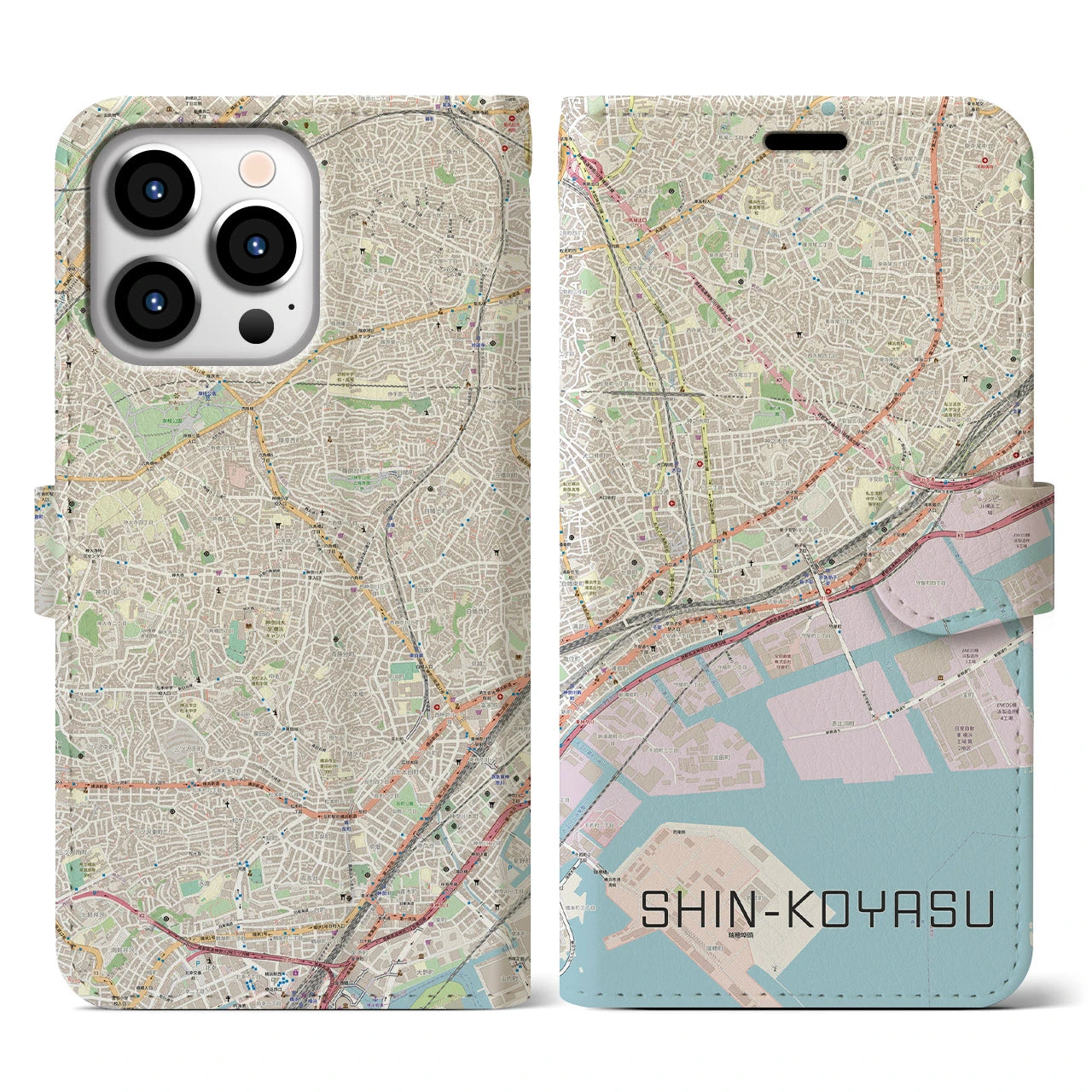 【新子安(神奈川県)】地図柄iPhoneケース(手帳タイプ)ナチュラル・iPhone 13 Pro 用