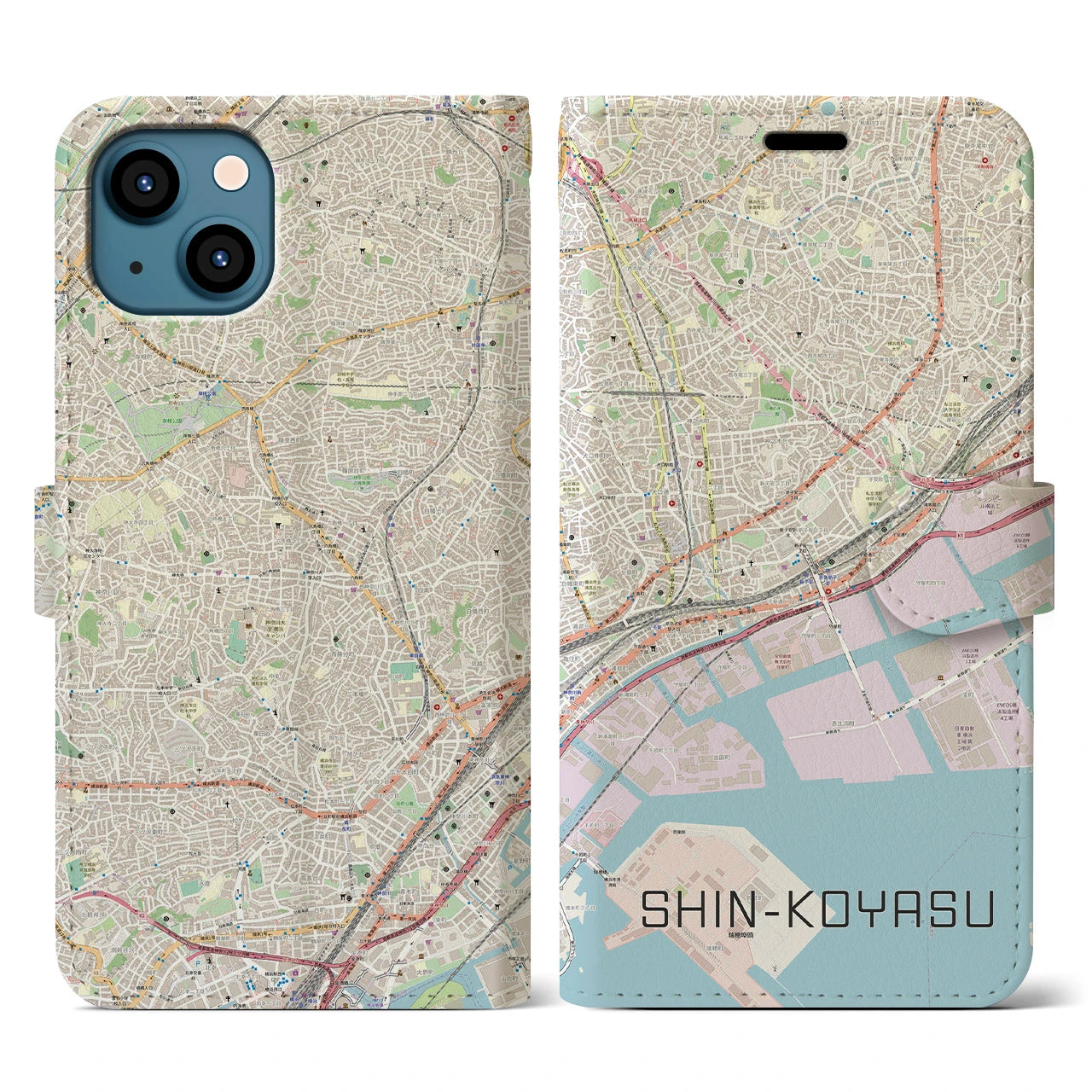 【新子安(神奈川県)】地図柄iPhoneケース(手帳タイプ)ナチュラル・iPhone 13 用