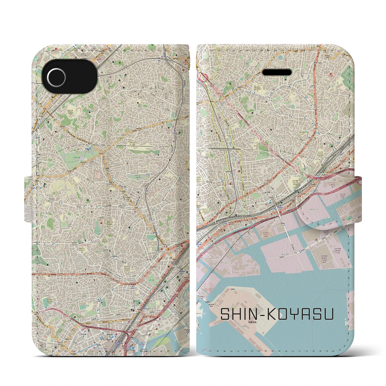 【新子安(神奈川県)】地図柄iPhoneケース(手帳タイプ)ナチュラル・iPhone SE(第3 / 第2世代) / 8 / 7 / 6s / 6 用