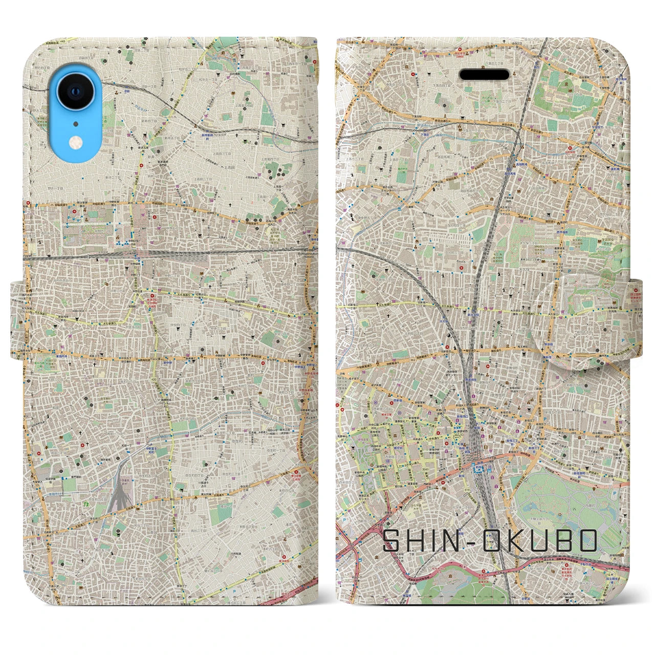 【新大久保(東京都)】地図柄iPhoneケース(手帳タイプ)ナチュラル・iPhone XR 用