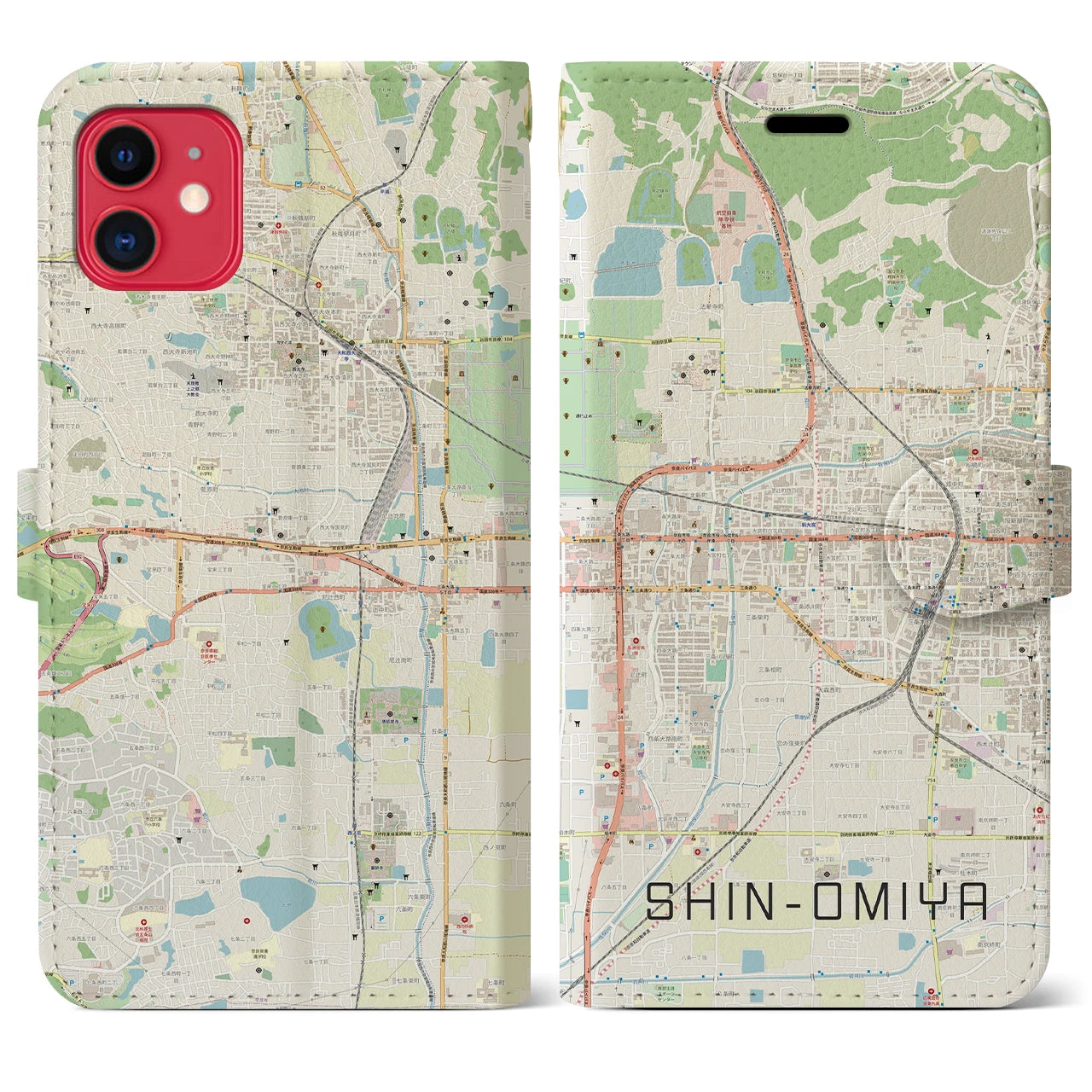 【新大宮(奈良県)】地図柄iPhoneケース(手帳タイプ)ナチュラル・iPhone 11 用