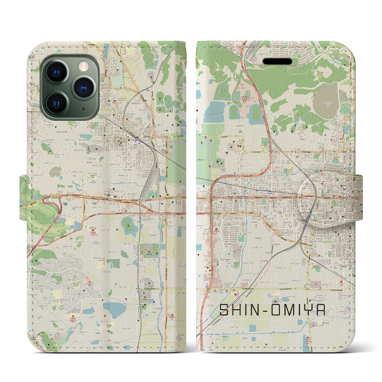 【新大宮(奈良県)】地図柄iPhoneケース(手帳タイプ)ナチュラル・iPhone 11 Pro 用