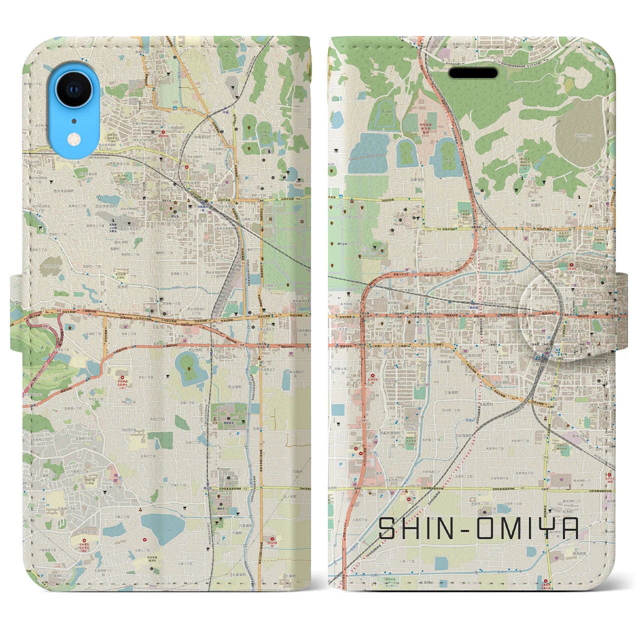 【新大宮(奈良県)】地図柄iPhoneケース(手帳タイプ)ナチュラル・iPhone XR 用