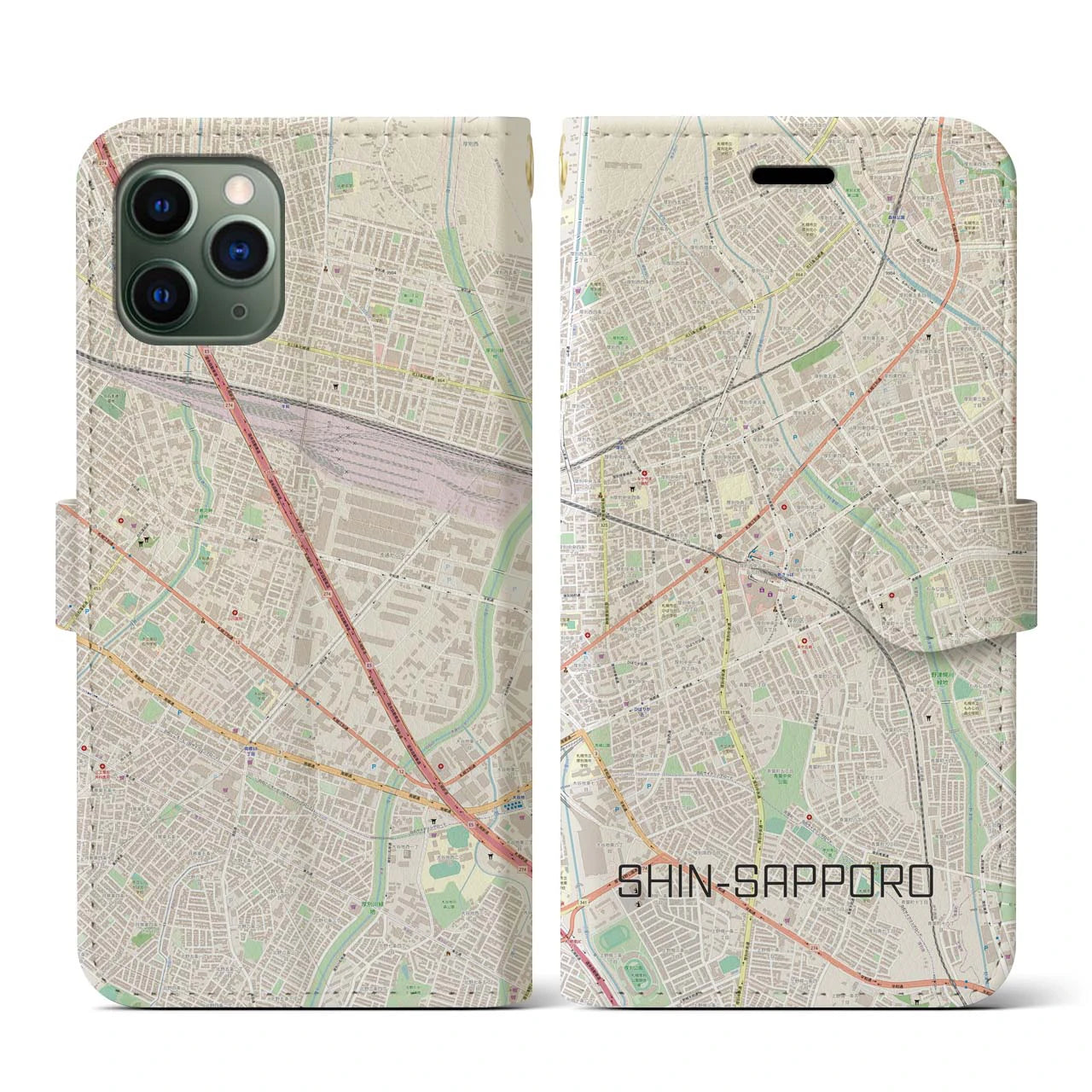 【新札幌(北海道)】地図柄iPhoneケース(手帳タイプ)ナチュラル・iPhone 11 Pro 用