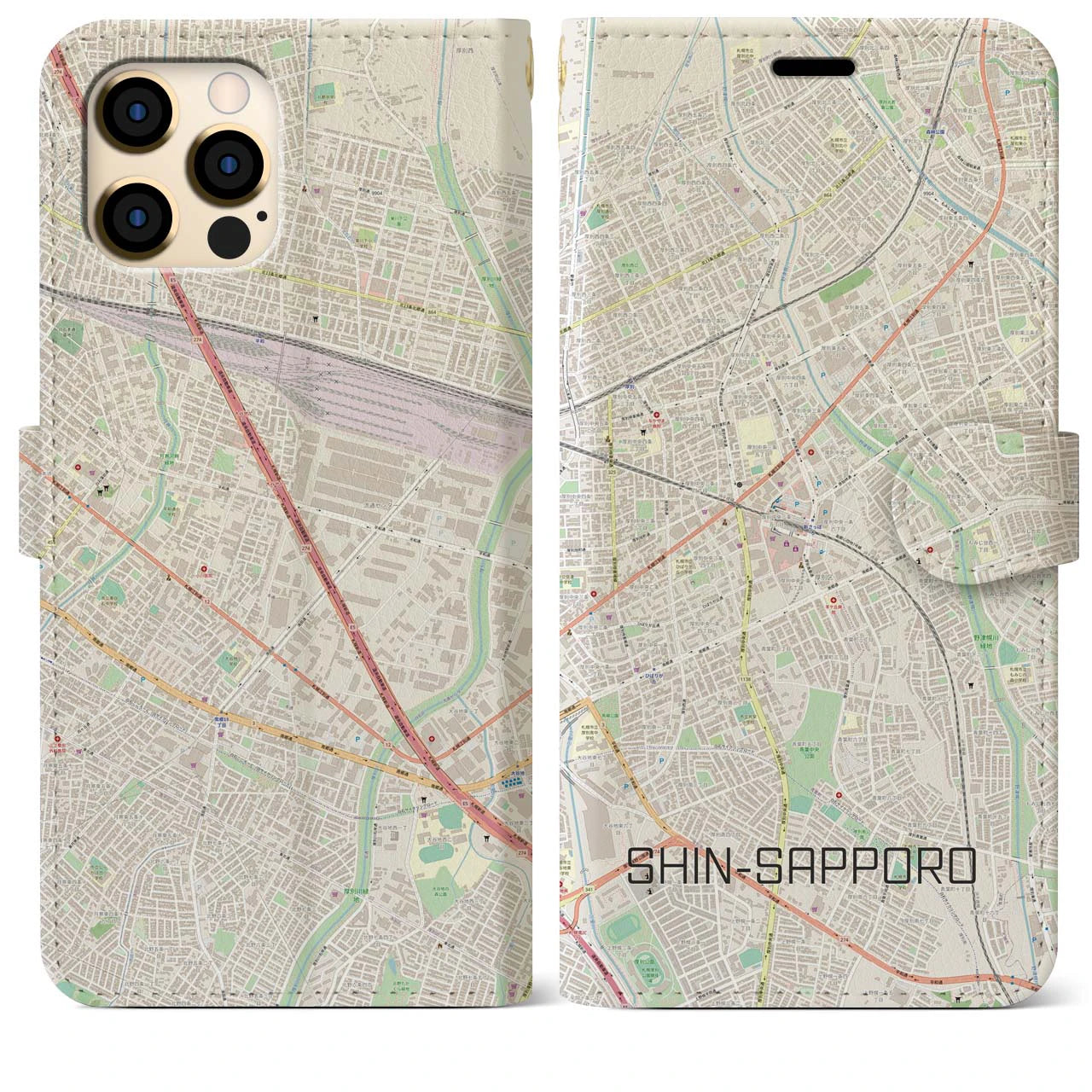【新札幌(北海道)】地図柄iPhoneケース(手帳タイプ)ナチュラル・iPhone 12 Pro Max 用