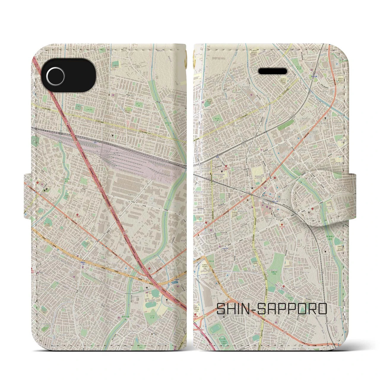 【新札幌(北海道)】地図柄iPhoneケース(手帳タイプ)ナチュラル・iPhone SE(第3 / 第2世代) / 8 / 7 / 6s / 6 用