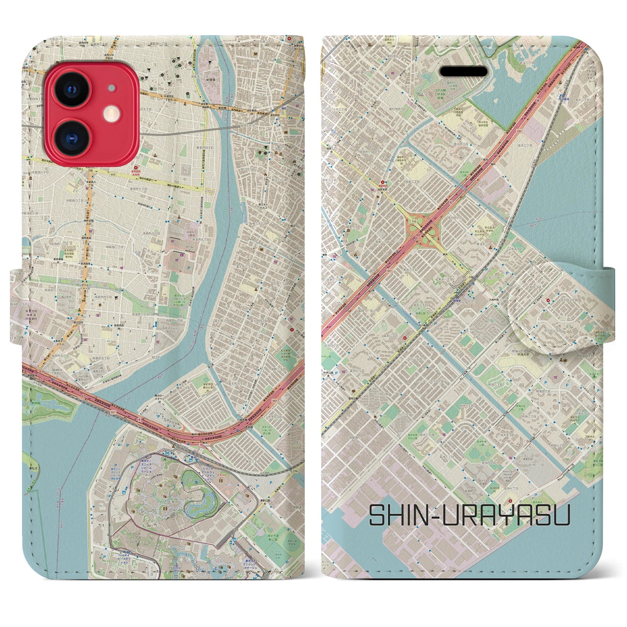 【新浦安(千葉県)】地図柄iPhoneケース(手帳タイプ)ナチュラル・iPhone 11 用