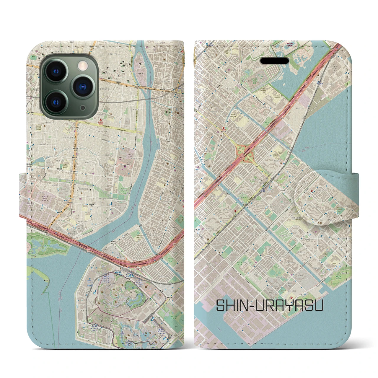 【新浦安(千葉県)】地図柄iPhoneケース(手帳タイプ)ナチュラル・iPhone 11 Pro 用