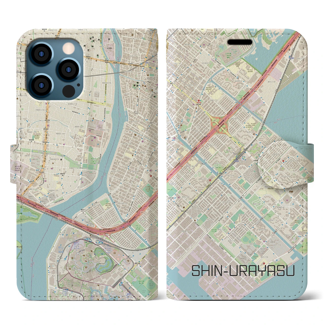 【新浦安(千葉県)】地図柄iPhoneケース(手帳タイプ)ナチュラル・iPhone 12 / 12 Pro 用