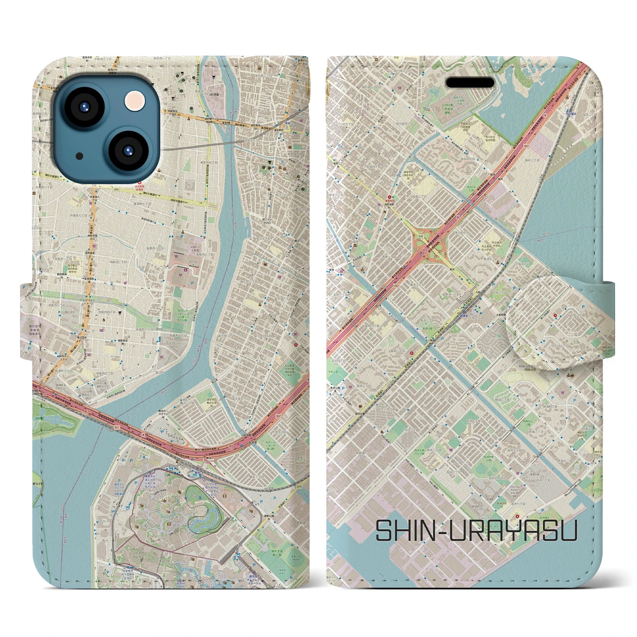 【新浦安(千葉県)】地図柄iPhoneケース(手帳タイプ)ナチュラル・iPhone 13 用