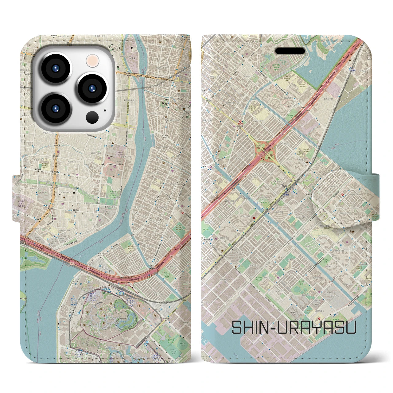 【新浦安(千葉県)】地図柄iPhoneケース(手帳タイプ)ナチュラル・iPhone 13 Pro 用