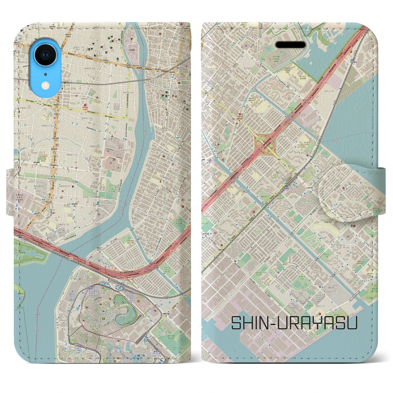 【新浦安(千葉県)】地図柄iPhoneケース(手帳タイプ)ナチュラル・iPhone XR 用