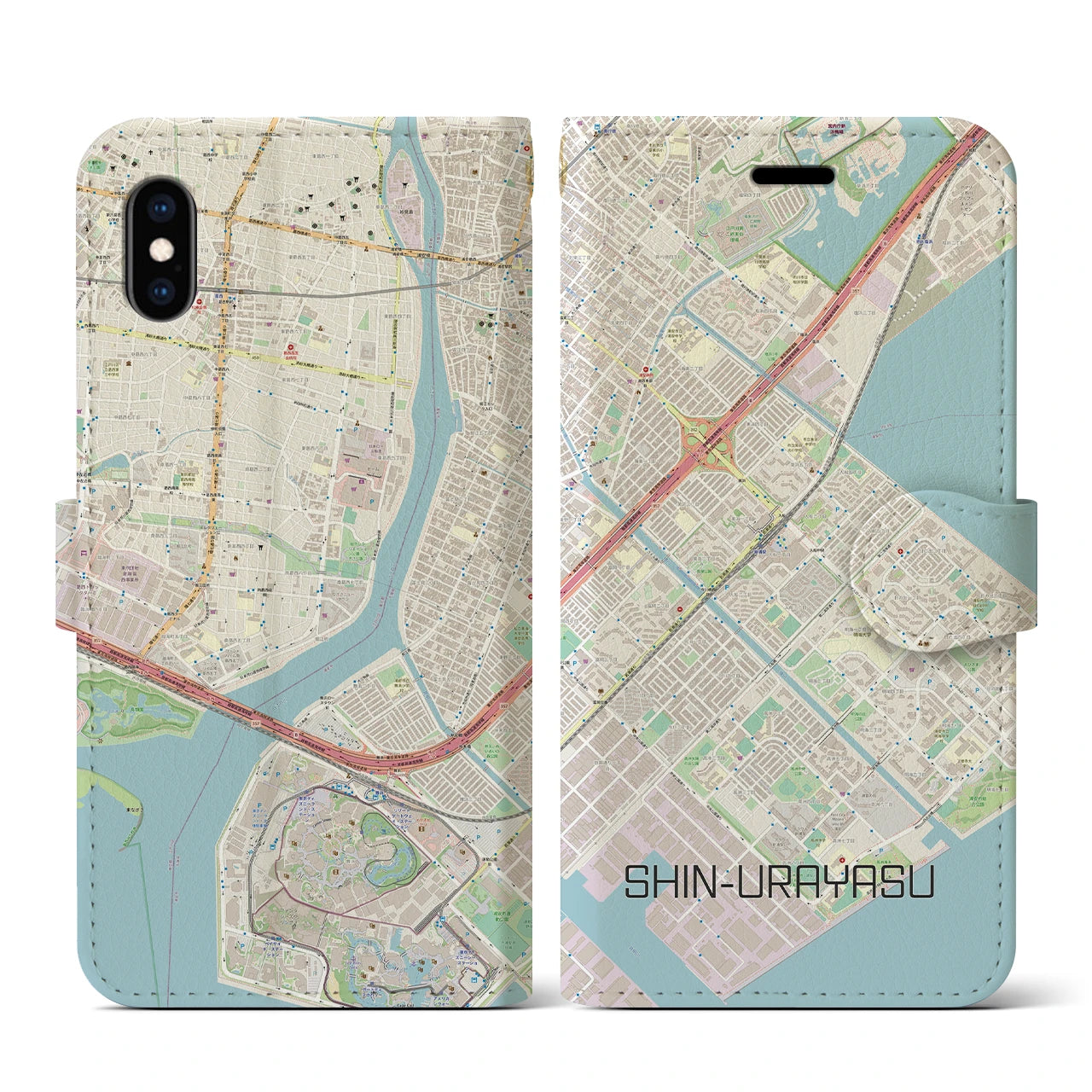 【新浦安(千葉県)】地図柄iPhoneケース(手帳タイプ)ナチュラル・iPhone XS / X 用