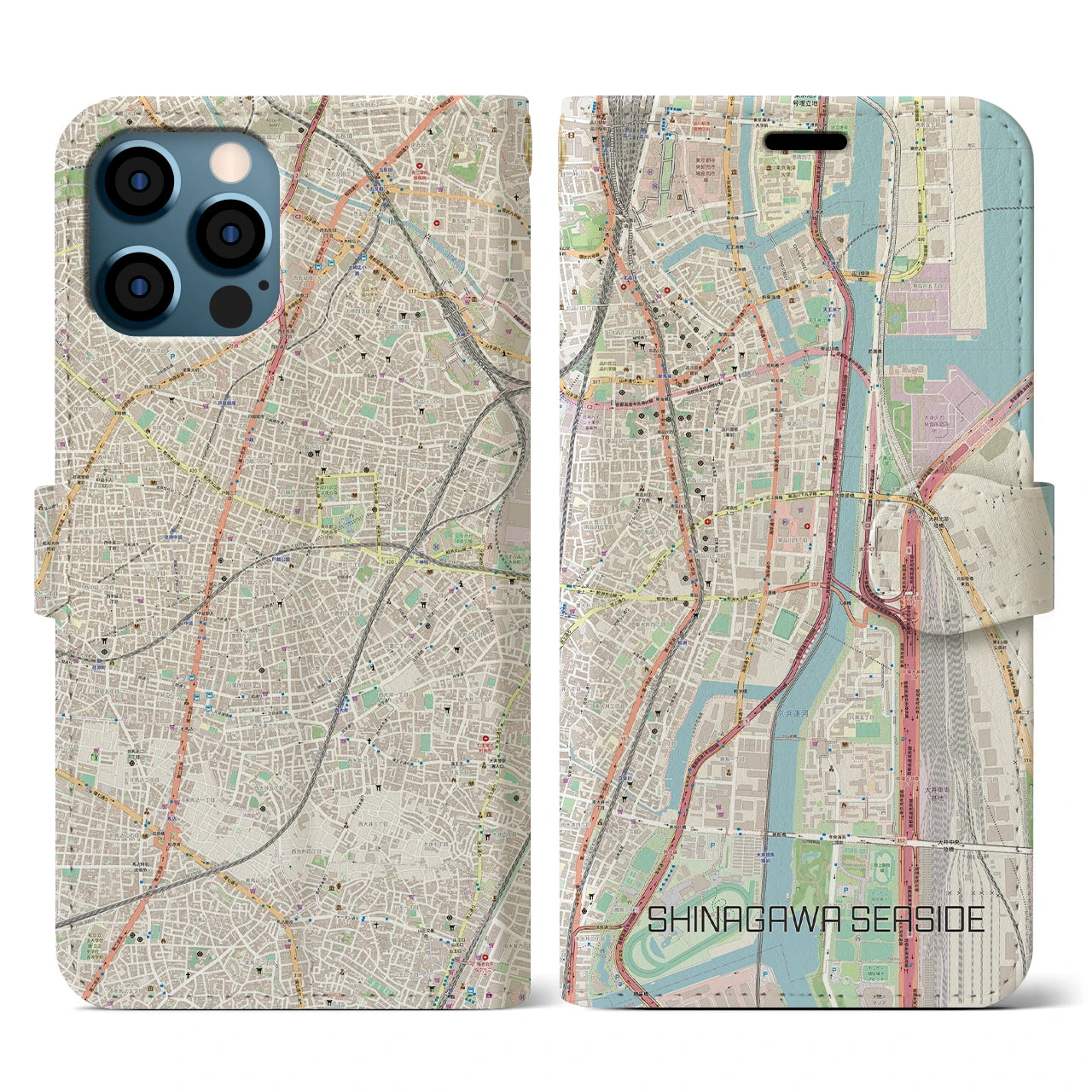 【品川シーサイド(東京都)】地図柄iPhoneケース(手帳タイプ)ナチュラル・iPhone 12 / 12 Pro 用
