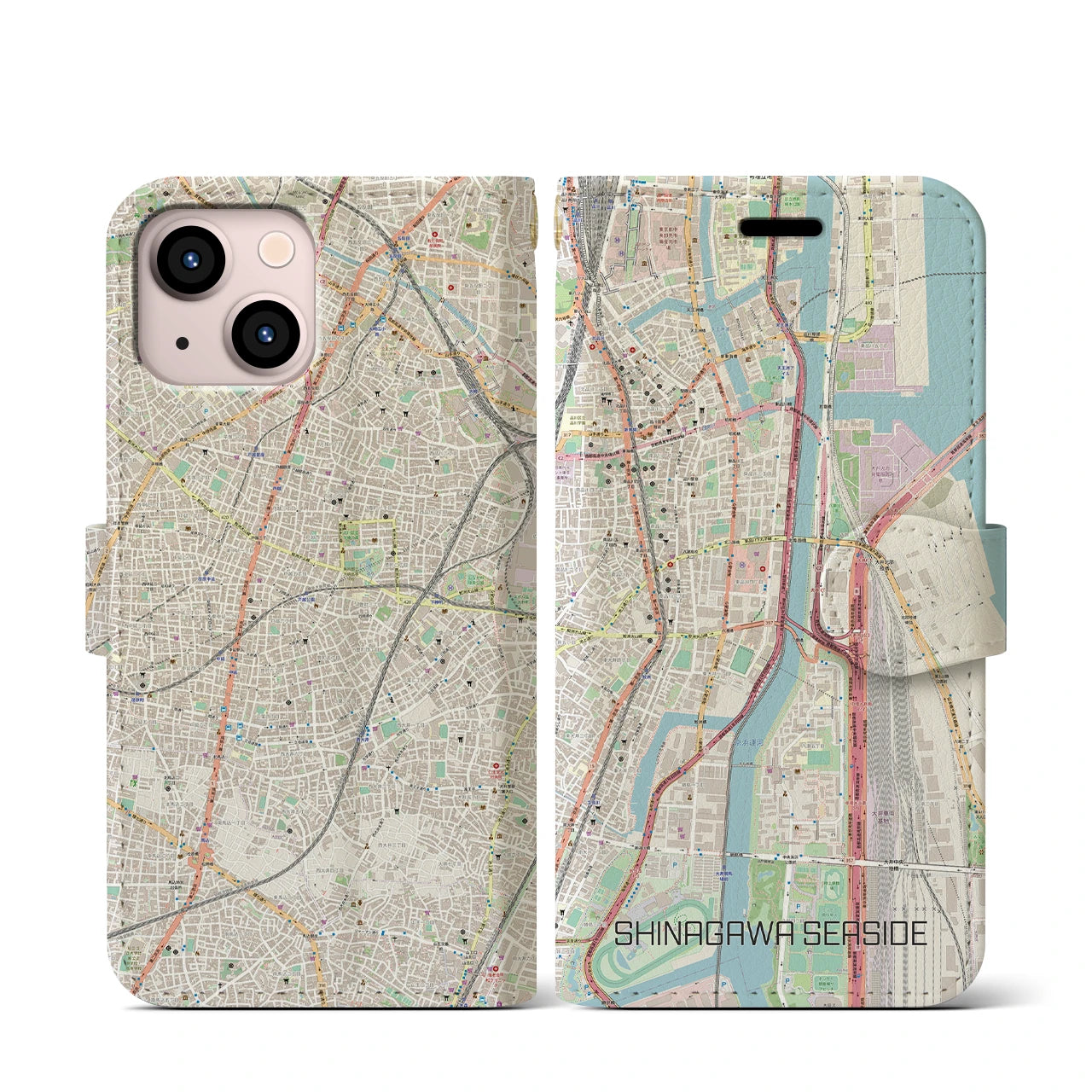 【品川シーサイド(東京都)】地図柄iPhoneケース(手帳タイプ)ナチュラル・iPhone 13 mini 用
